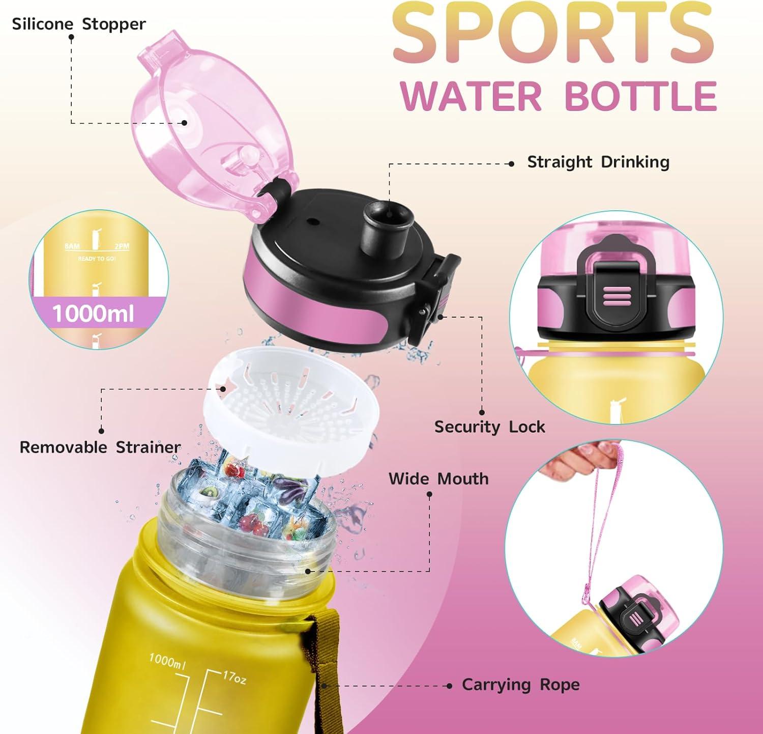 imageGourde 15L Sport Filtrante AntiFuite Motivation avec Slogan Camping et Randonne Facile Nettoyer Fitness Extrieur Running JauneRoseJaunerose