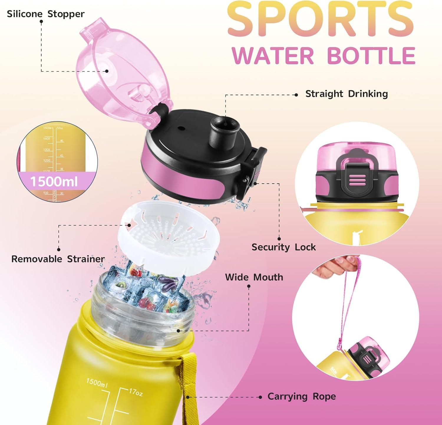imageGourde 15L Sport Filtrante AntiFuite Motivation avec Slogan Camping et Randonne Facile Nettoyer Fitness Extrieur Running JauneRoseJaunerose
