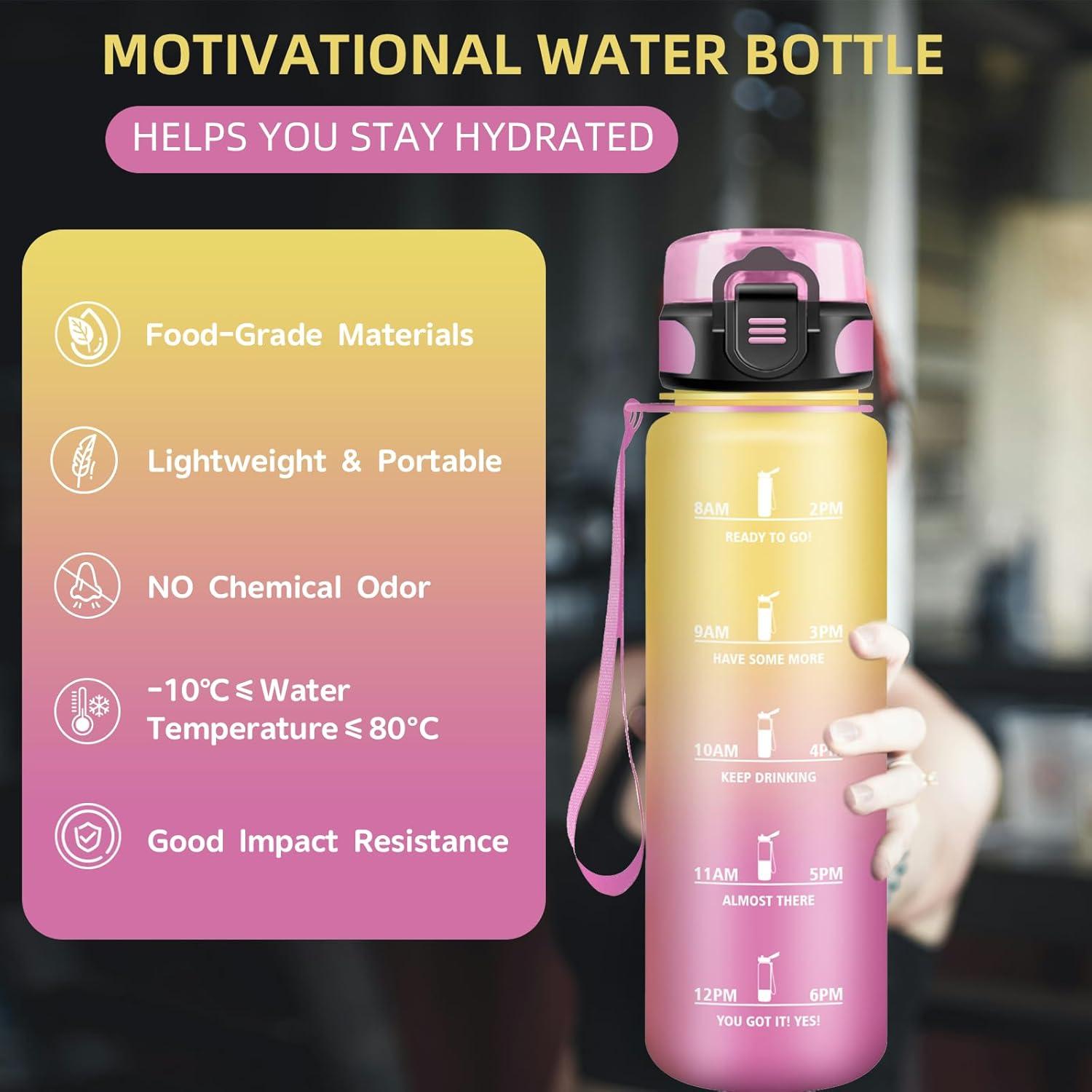 imageGourde 15L Sport Filtrante AntiFuite Motivation avec Slogan Camping et Randonne Facile Nettoyer Fitness Extrieur Running JauneRoseJaunerose