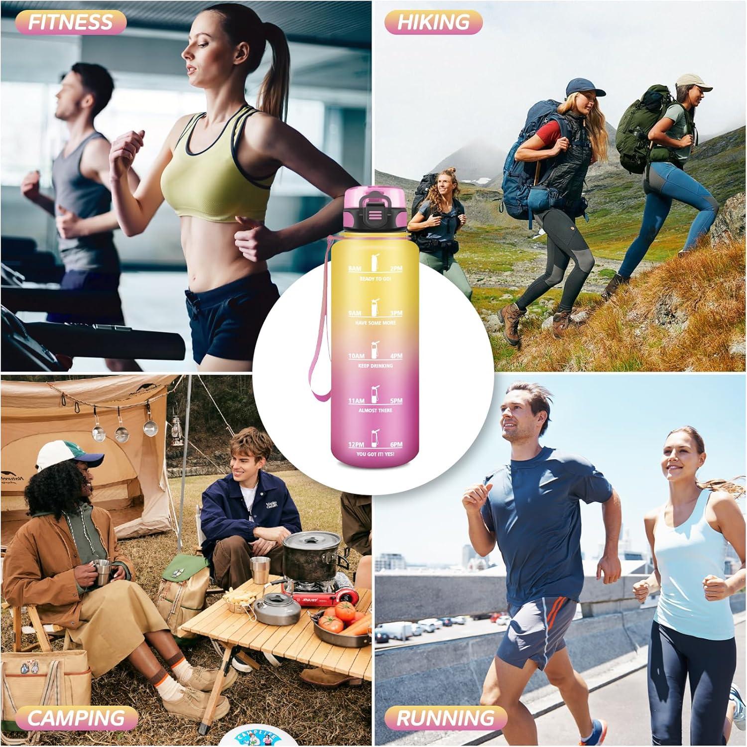 imageGourde 15L Sport Filtrante AntiFuite Motivation avec Slogan Camping et Randonne Facile Nettoyer Fitness Extrieur Running JauneRoseJaunerose