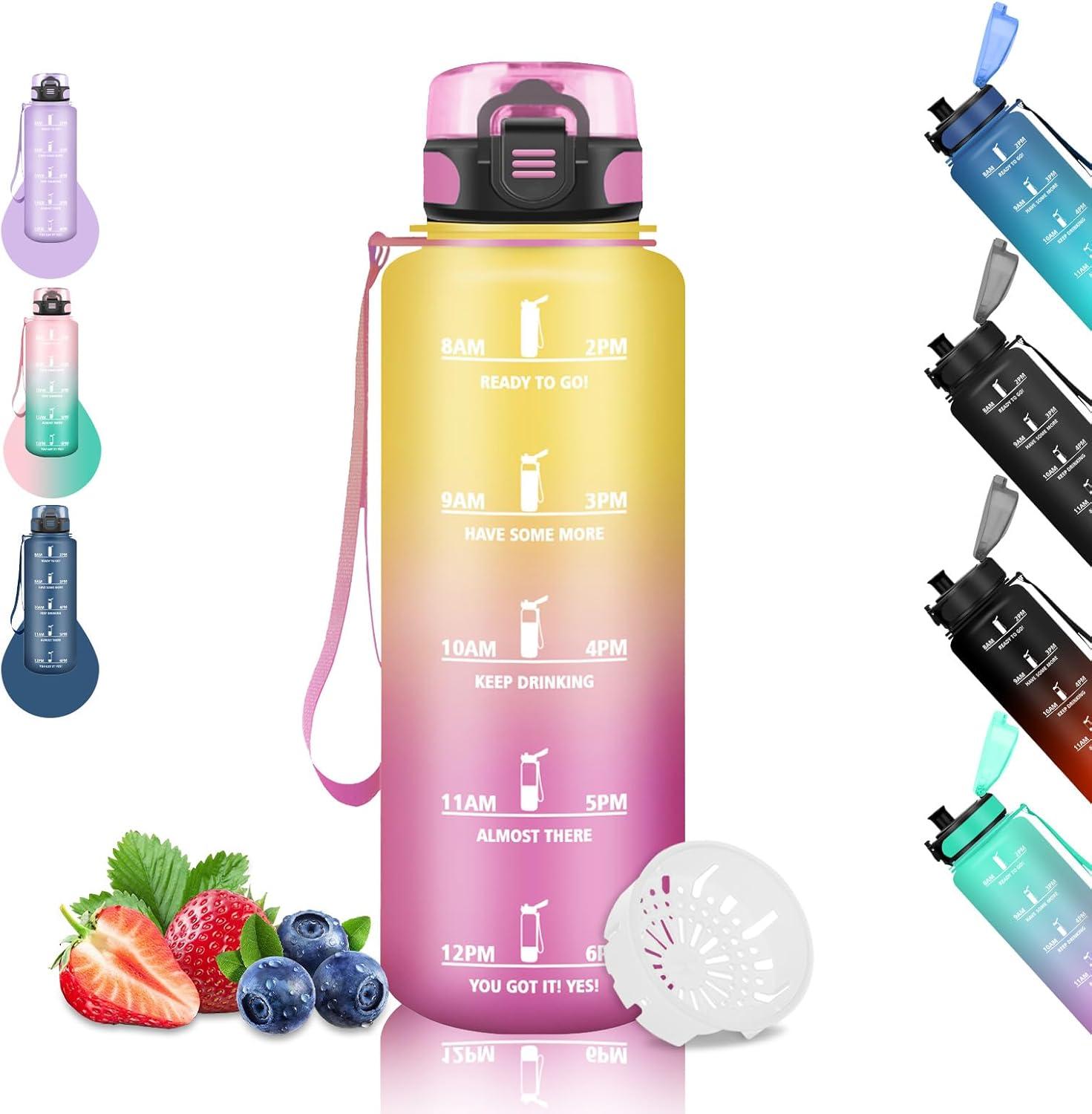 imageGourde 15L Sport Filtrante AntiFuite Motivation avec Slogan Camping et Randonne Facile Nettoyer Fitness Extrieur Running JauneRoseJaunerose