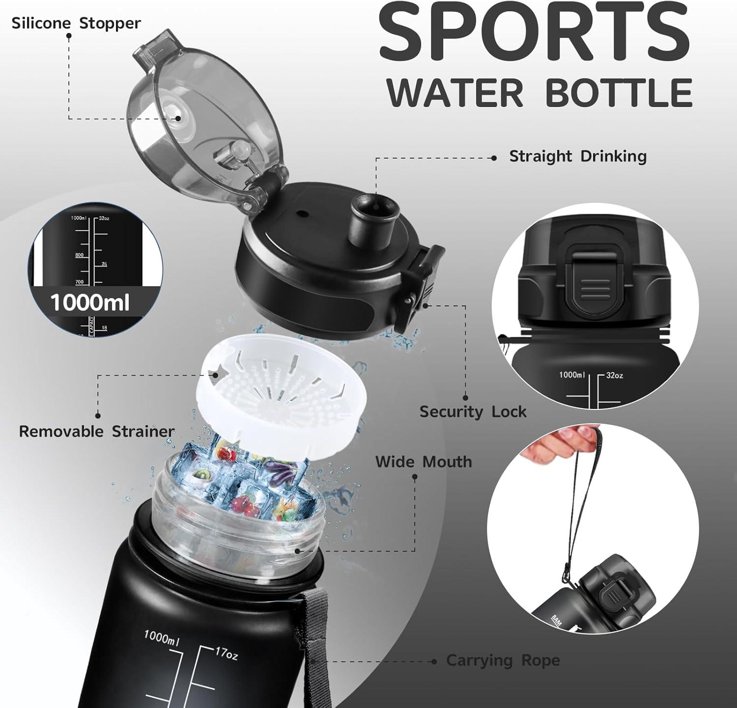 imageGourde 15L Sport Filtrante AntiFuite Motivation avec Slogan Camping et Randonne Facile Nettoyer Fitness Extrieur Running JauneRoseNoir