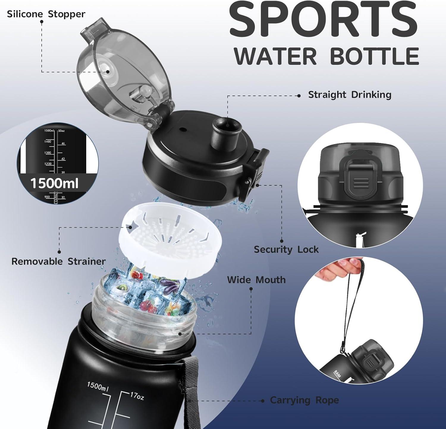 imageGourde 15L Sport Filtrante AntiFuite Motivation avec Slogan Camping et Randonne Facile Nettoyer Fitness Extrieur Running JauneRoseNoir