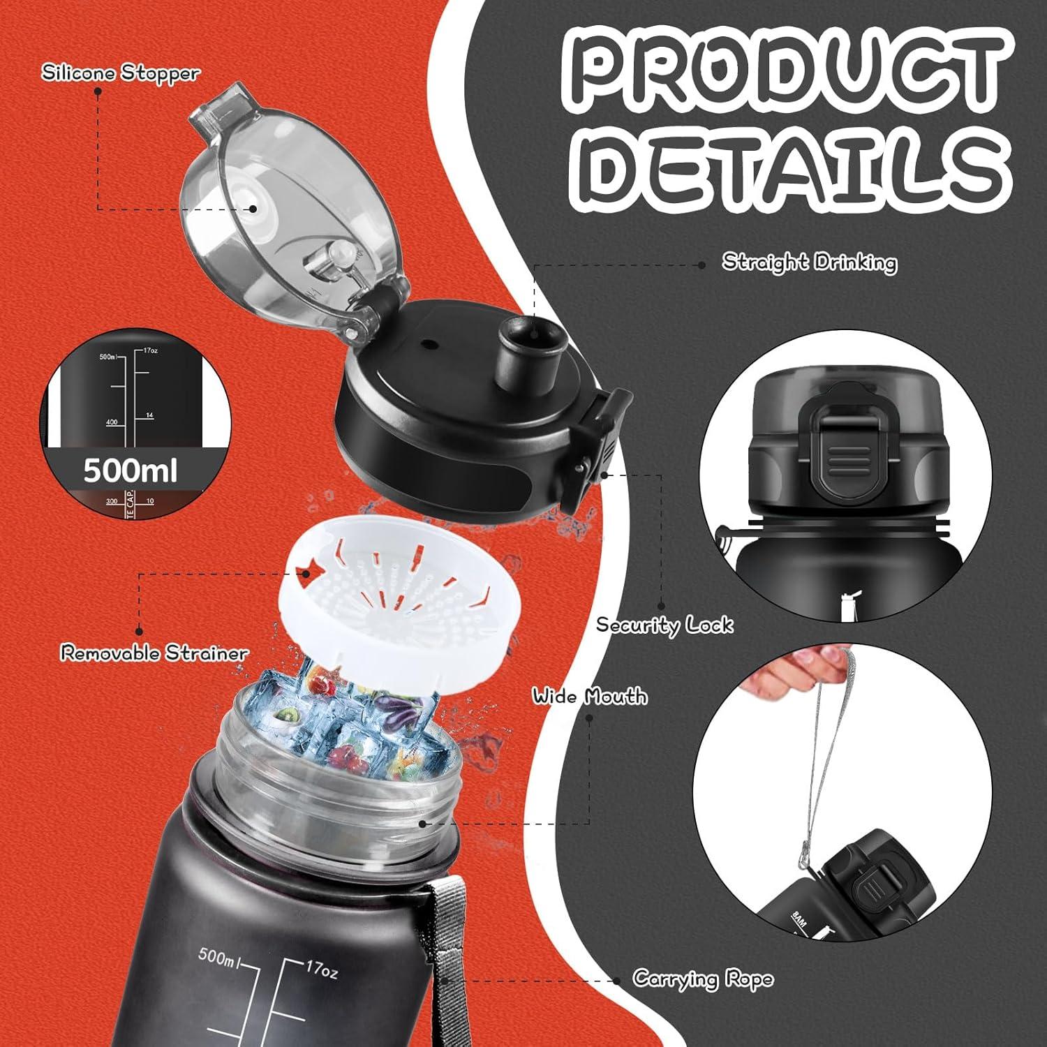 imageGourde 15L Sport Filtrante AntiFuite Motivation avec Slogan Camping et Randonne Facile Nettoyer Fitness Extrieur Running JauneRoseNoirrouge