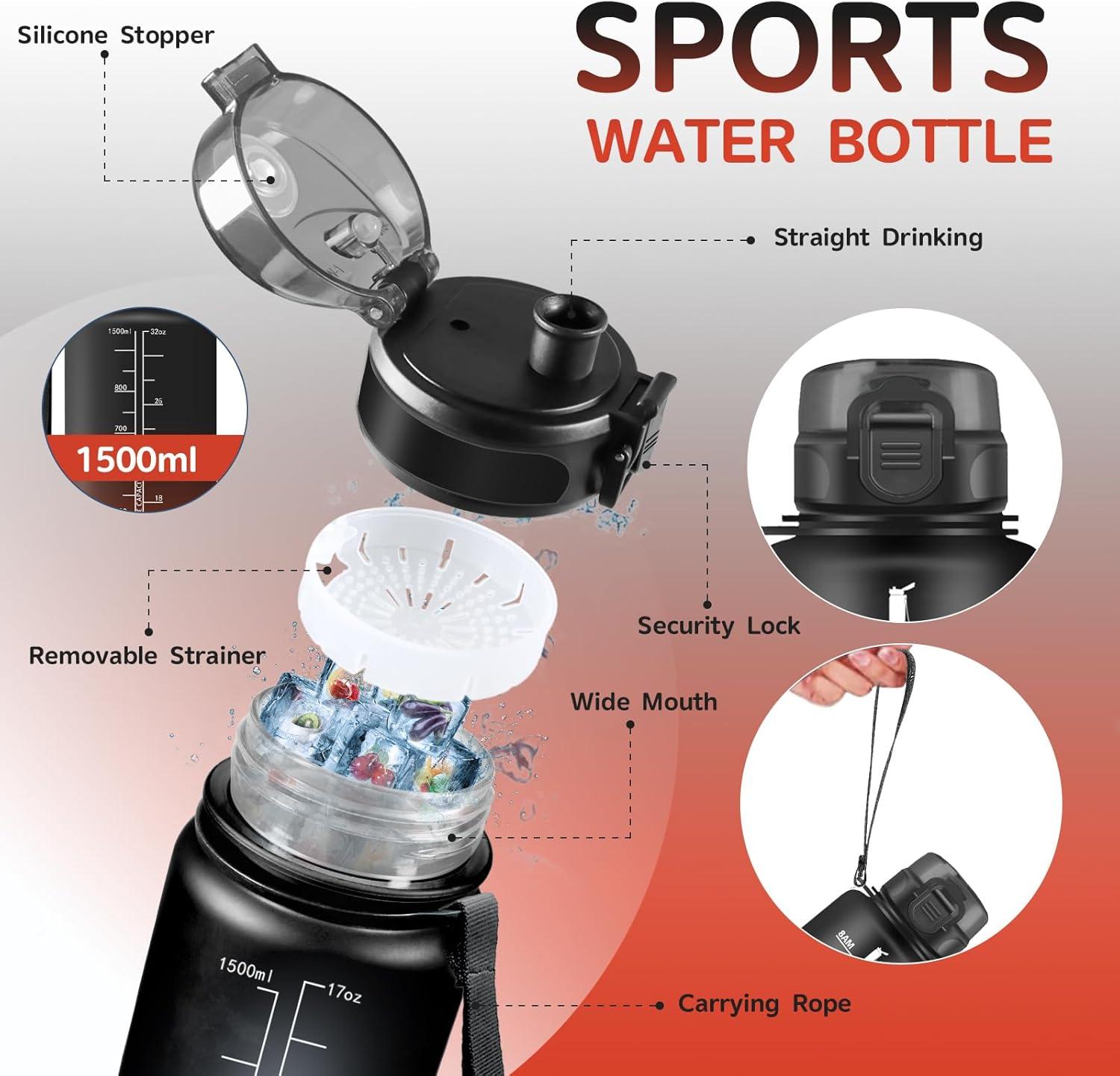 imageGourde 15L Sport Filtrante AntiFuite Motivation avec Slogan Camping et Randonne Facile Nettoyer Fitness Extrieur Running JauneRoseNoirrouge