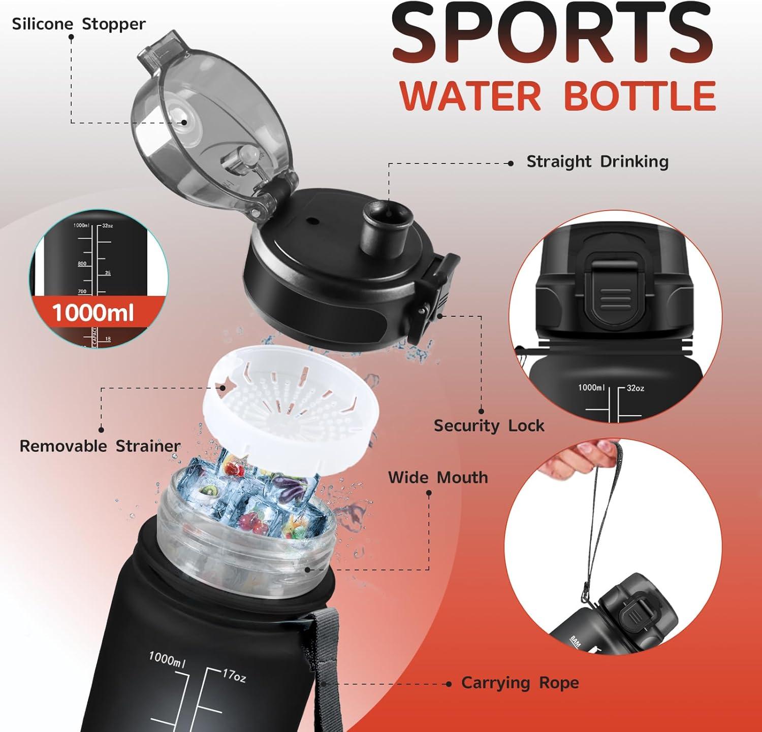 imageGourde 15L Sport Filtrante AntiFuite Motivation avec Slogan Camping et Randonne Facile Nettoyer Fitness Extrieur Running JauneRoseNoirrouge