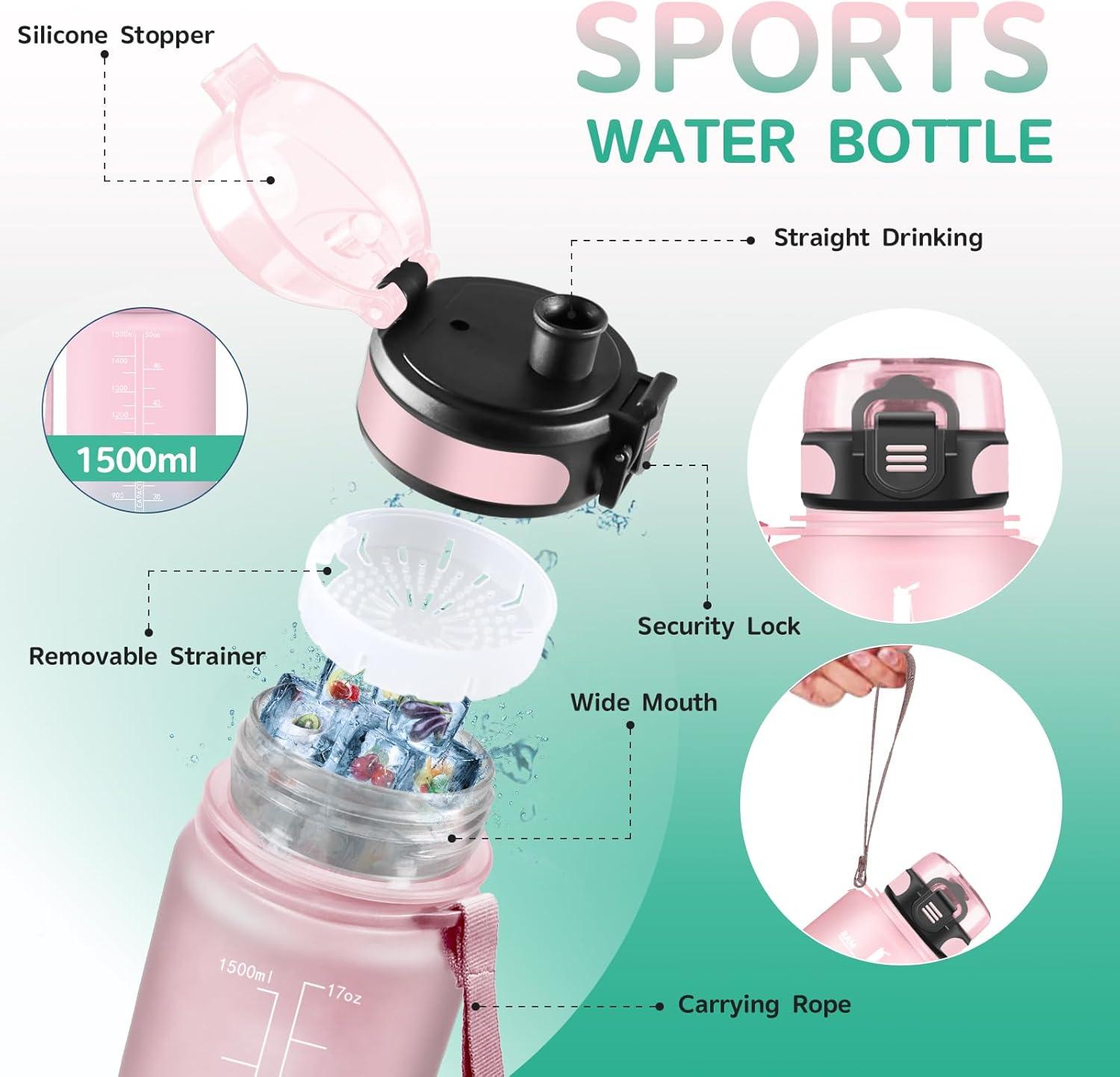 imageGourde 15L Sport Filtrante AntiFuite Motivation avec Slogan Camping et Randonne Facile Nettoyer Fitness Extrieur Running JauneRoseRosevert