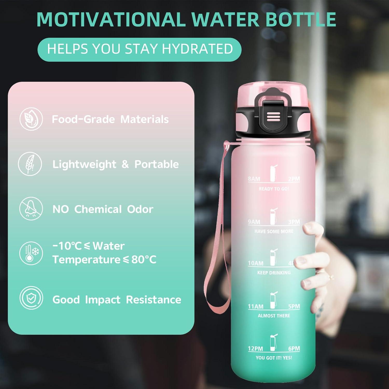imageGourde 15L Sport Filtrante AntiFuite Motivation avec Slogan Camping et Randonne Facile Nettoyer Fitness Extrieur Running JauneRoseRosevert