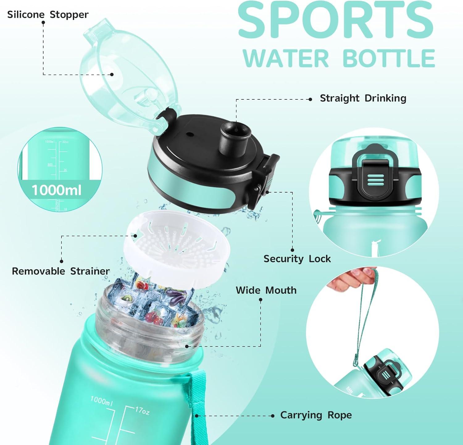imageGourde 15L Sport Filtrante AntiFuite Motivation avec Slogan Camping et Randonne Facile Nettoyer Fitness Extrieur Running JauneRoseVert