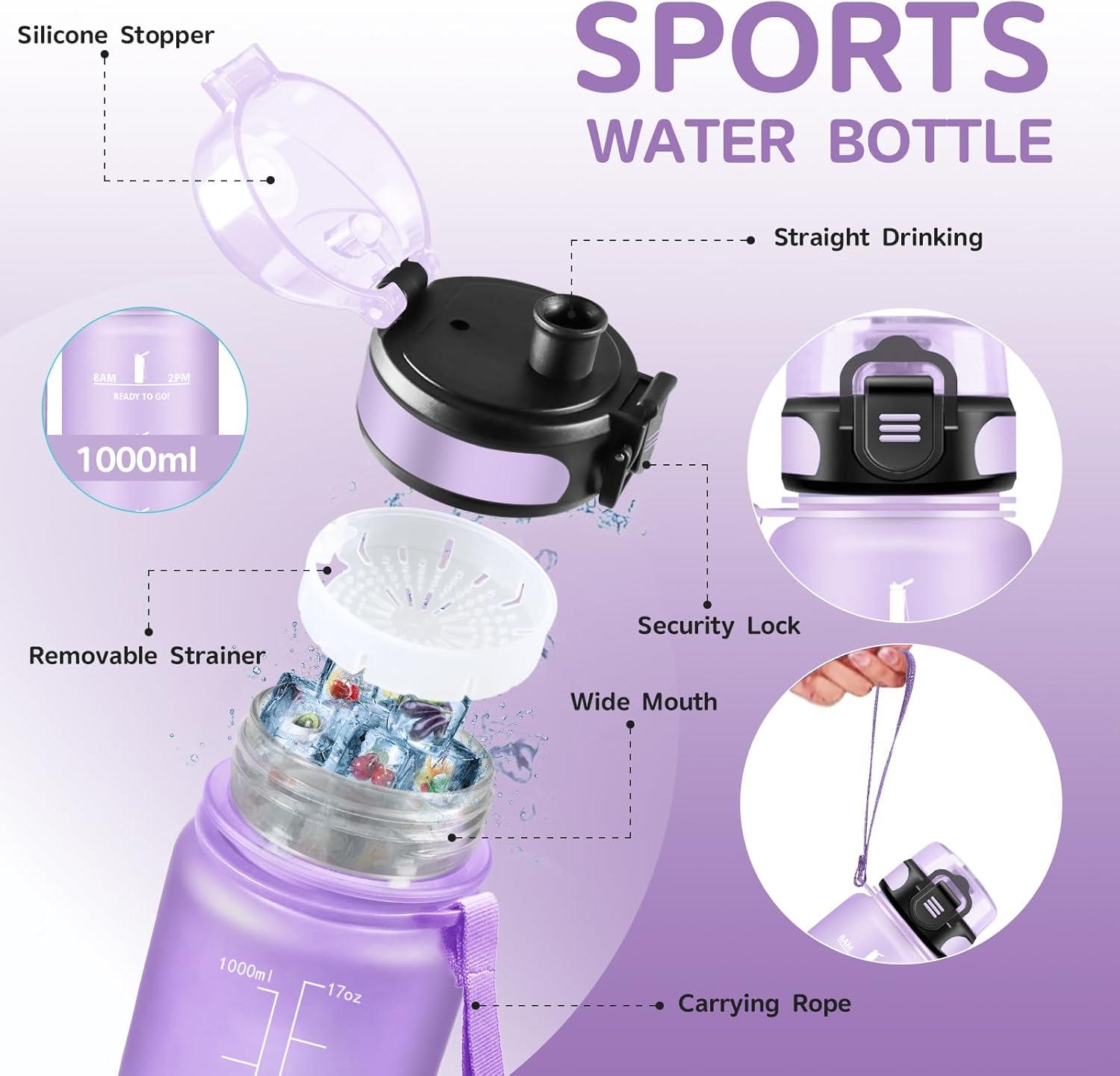 imageGourde 15L Sport Filtrante AntiFuite Motivation avec Slogan Camping et Randonne Facile Nettoyer Fitness Extrieur Running JauneRoseViolet