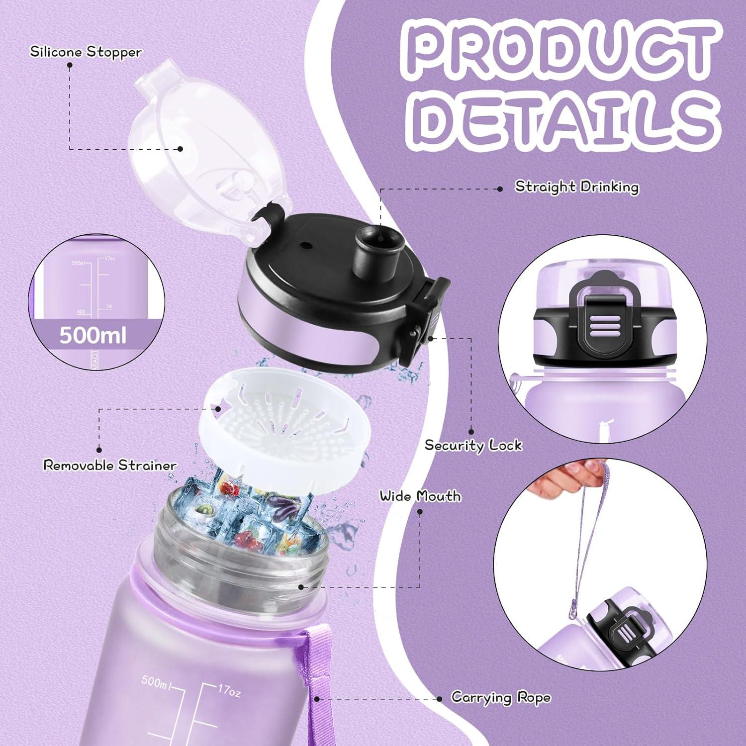 imageGourde 15L Sport Filtrante AntiFuite Motivation avec Slogan Camping et Randonne Facile Nettoyer Fitness Extrieur Running JauneRoseViolet
