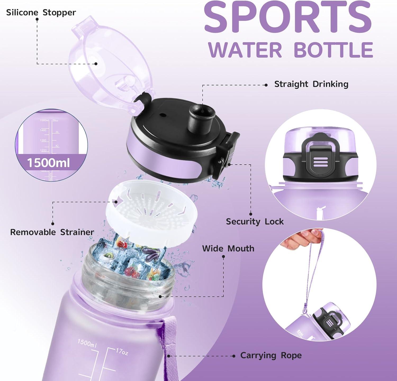 imageGourde 15L Sport Filtrante AntiFuite Motivation avec Slogan Camping et Randonne Facile Nettoyer Fitness Extrieur Running JauneRoseViolet