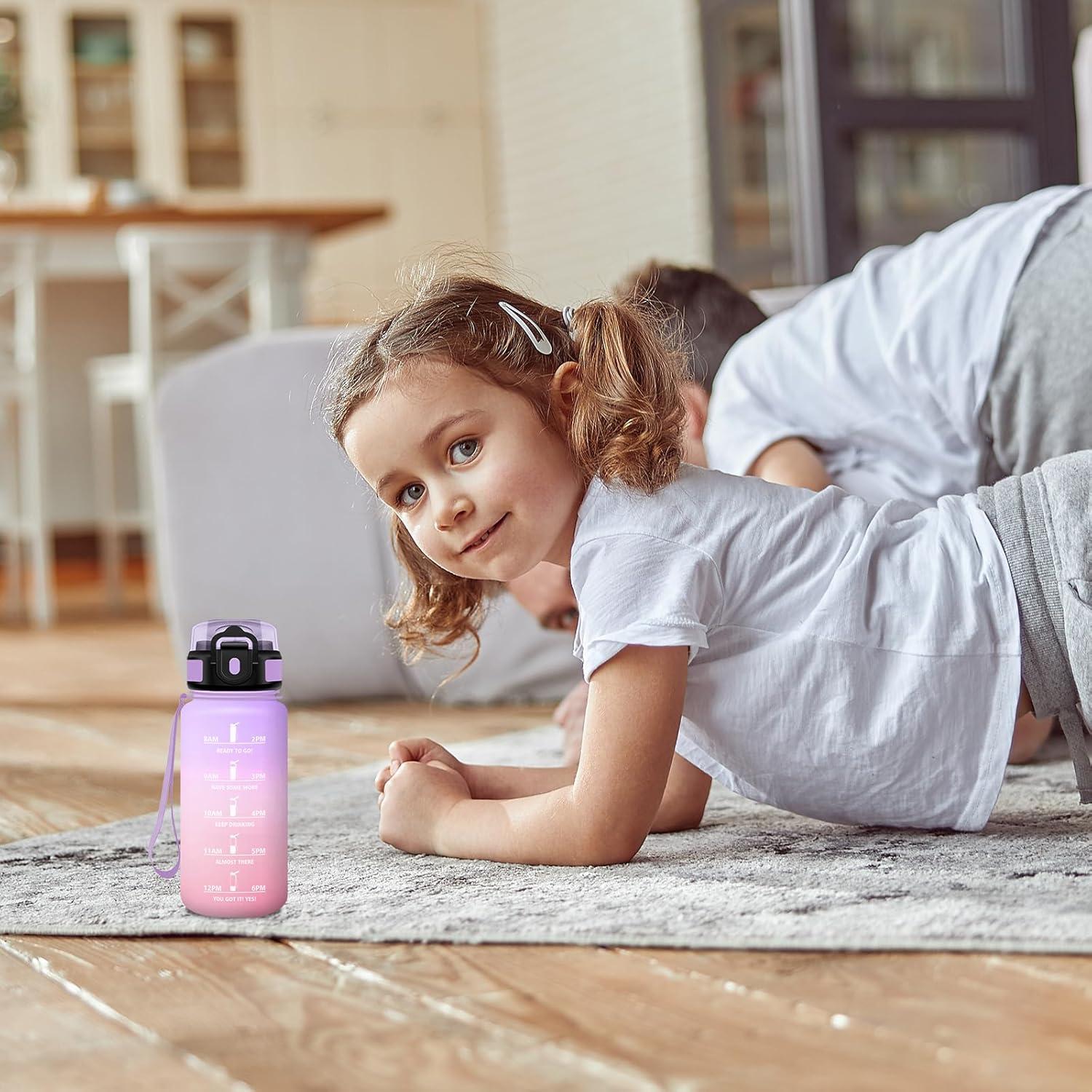imageGourde Sport 500ml Bouteille Sport tanche Gourde avec Paille et Marqueur de Temps Bouteille Rutilisable Gourde sans BPA Bouteille deau pour Enfant Bureau Fitness Randonne Yoga Camping500ml Violet Clair Rose Clair