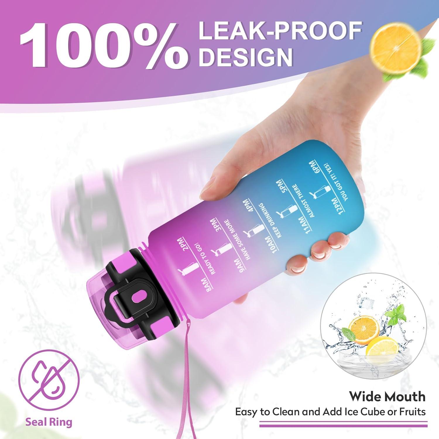 imageGourde Sport 500ml Bouteille Sport tanche Gourde avec Paille et Marqueur de Temps Bouteille Rutilisable Gourde sans BPA Bouteille deau pour Enfant Bureau Fitness Randonne Yoga Camping500ml Rose Cyan