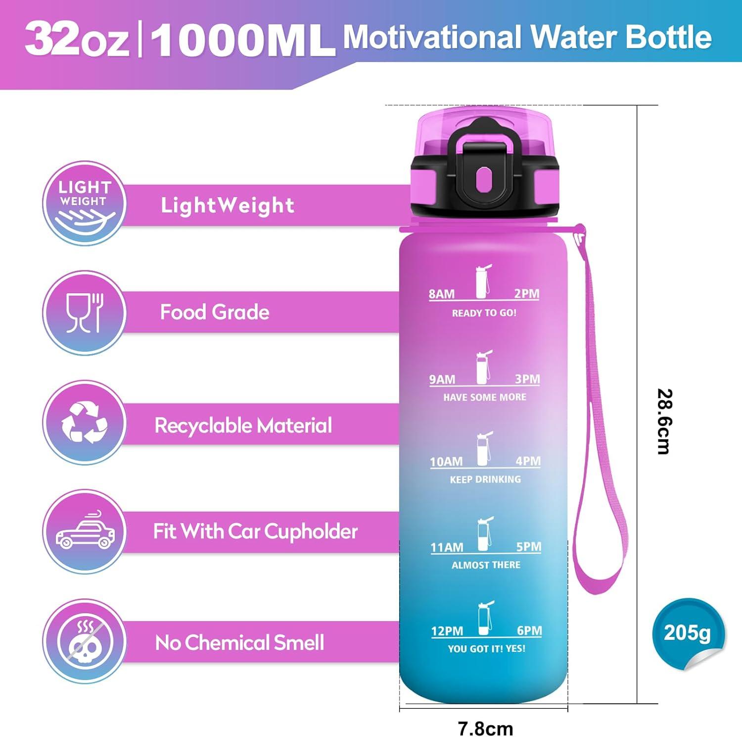 imageGourde Sport 500ml Bouteille Sport tanche Gourde avec Paille et Marqueur de Temps Bouteille Rutilisable Gourde sans BPA Bouteille deau pour Enfant Bureau Fitness Randonne Yoga Camping1000ml Rose Cyan