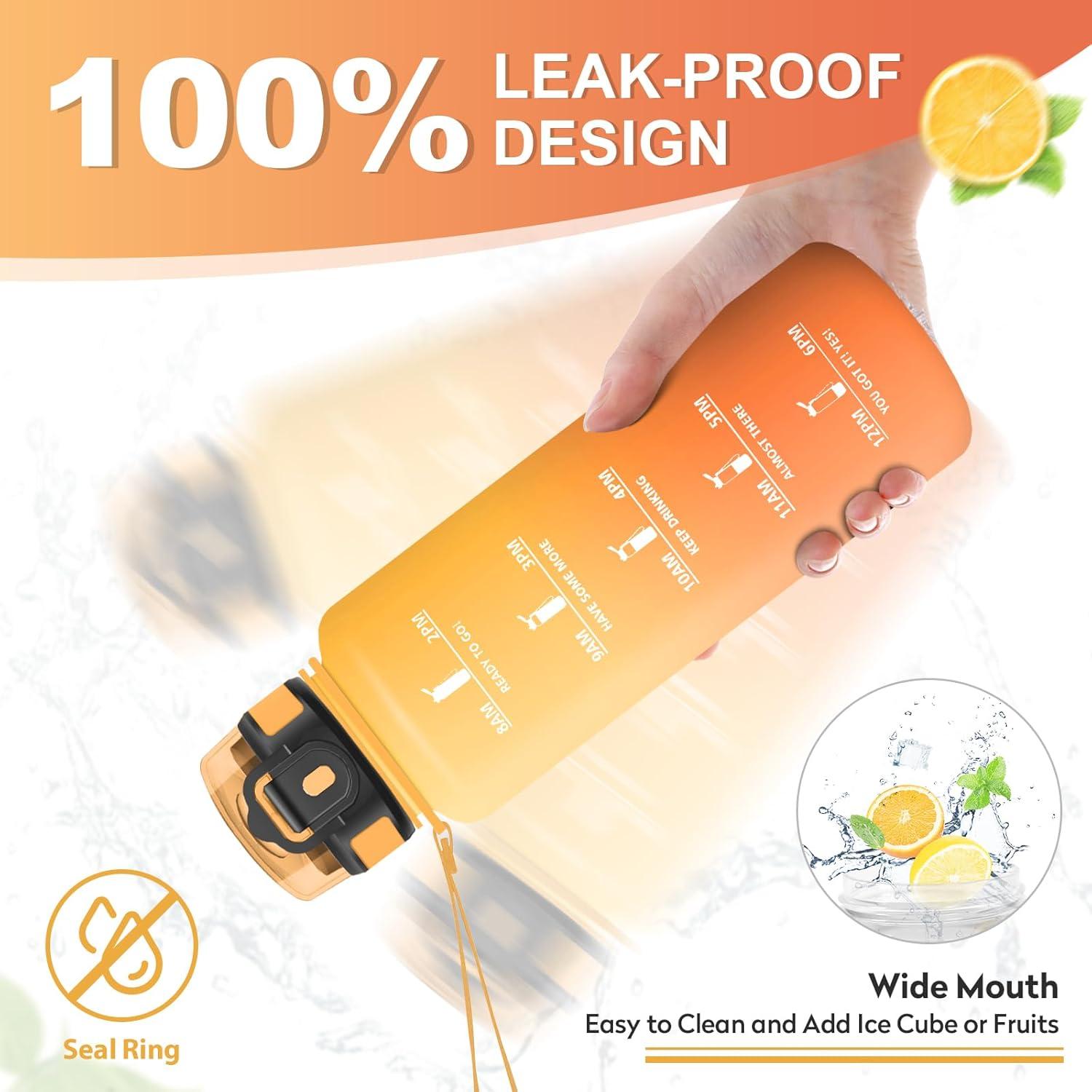 imageGourde Sport 500ml Bouteille Sport tanche Gourde avec Paille et Marqueur de Temps Bouteille Rutilisable Gourde sans BPA Bouteille deau pour Enfant Bureau Fitness Randonne Yoga Camping1500ml Jaune Ambre Orange