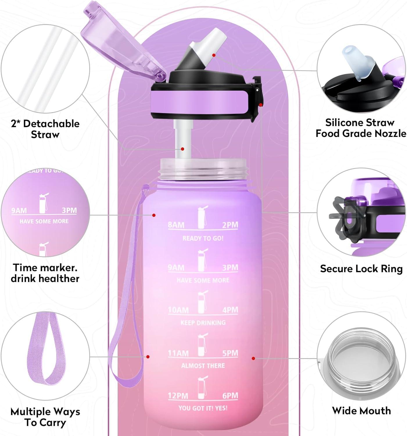 imageGourde Sport 500ml Bouteille Sport tanche Gourde avec Paille et Marqueur de Temps Bouteille Rutilisable Gourde sans BPA Bouteille deau pour Enfant Bureau Fitness Randonne Yoga Camping500ml Violet Clair Rose Clair