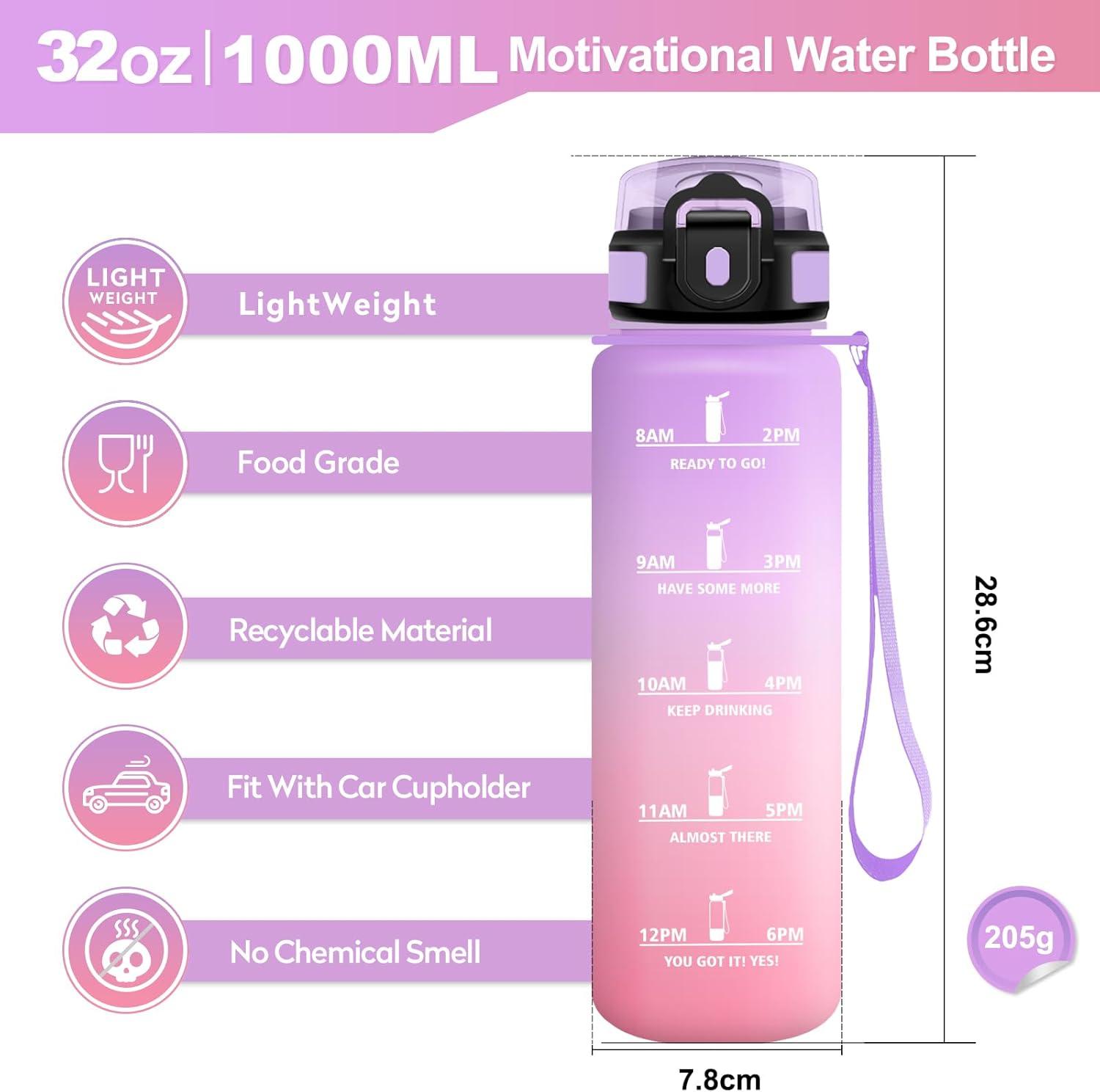 imageGourde Sport 500ml Bouteille Sport tanche Gourde avec Paille et Marqueur de Temps Bouteille Rutilisable Gourde sans BPA Bouteille deau pour Enfant Bureau Fitness Randonne Yoga Camping1000ml Violet Clair Rose Clair