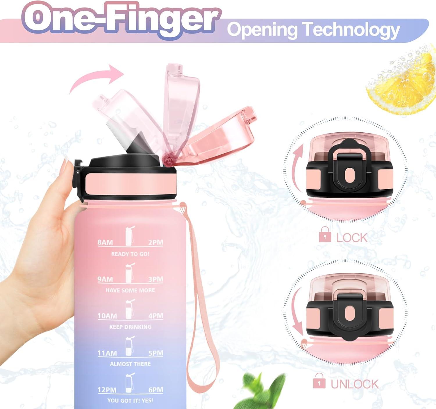 imageGourde Sport 500ml Bouteille Sport tanche Gourde avec Paille et Marqueur de Temps Bouteille Rutilisable Gourde sans BPA Bouteille deau pour Enfant Bureau Fitness Randonne Yoga Camping500ml Rose Bleu Ciel