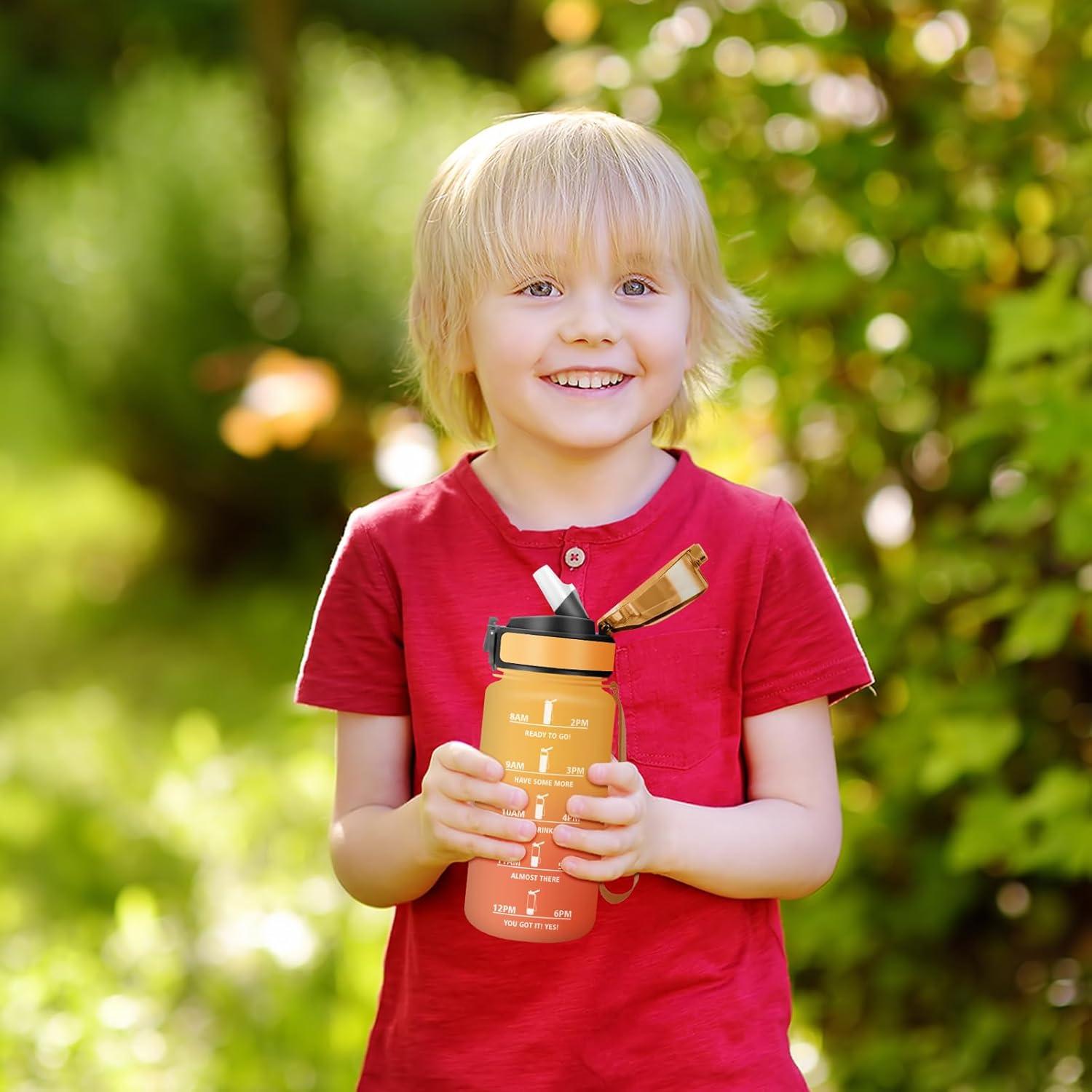 imageGourde Sport 500ml Bouteille Sport tanche Gourde avec Paille et Marqueur de Temps Bouteille Rutilisable Gourde sans BPA Bouteille deau pour Enfant Bureau Fitness Randonne Yoga Camping500ml Jaune Ambre Orange