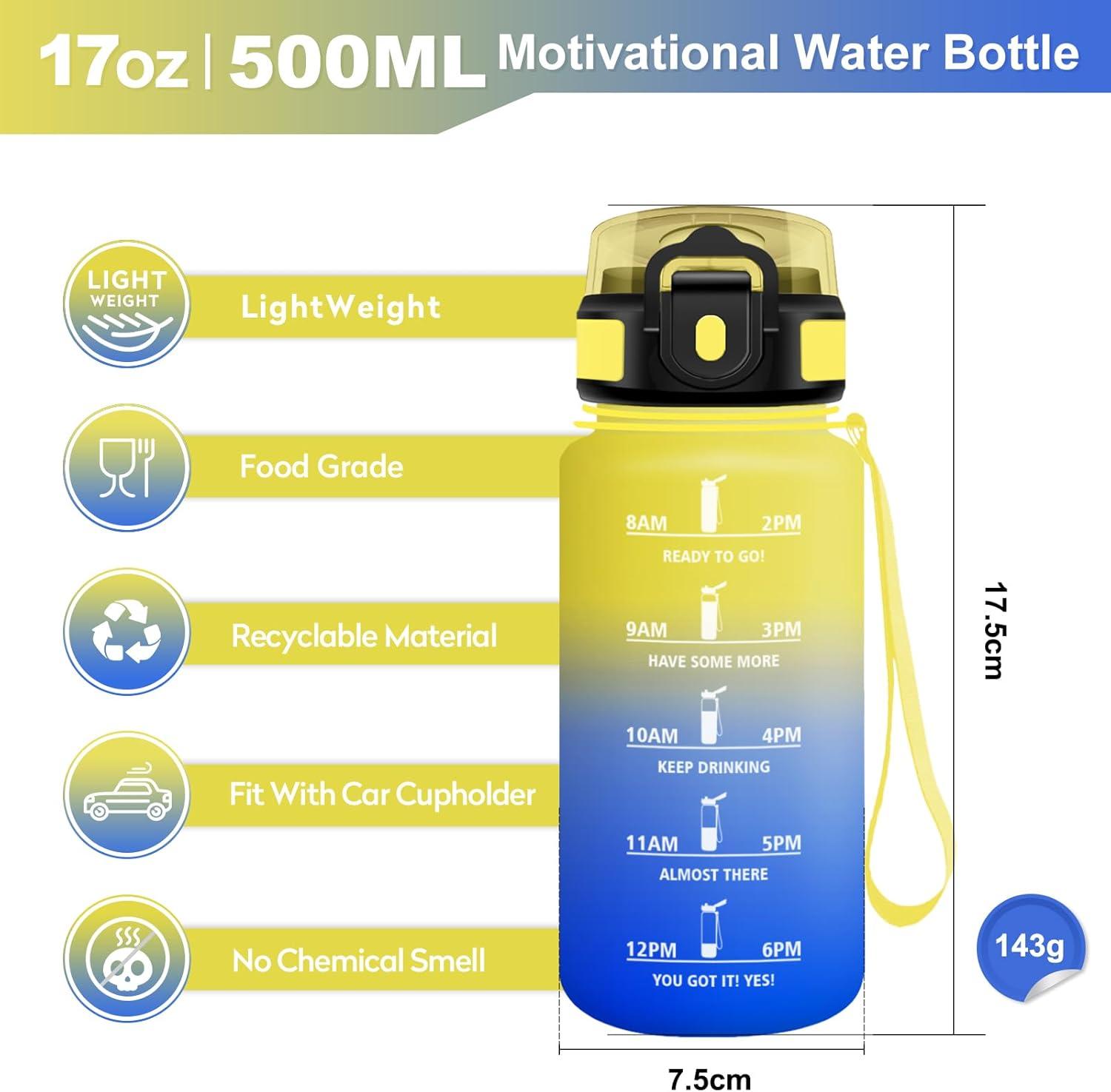 imageGourde Sport 500ml Bouteille Sport tanche Gourde avec Paille et Marqueur de Temps Bouteille Rutilisable Gourde sans BPA Bouteille deau pour Enfant Bureau Fitness Randonne Yoga Camping500ml Jaune Bleu Roi