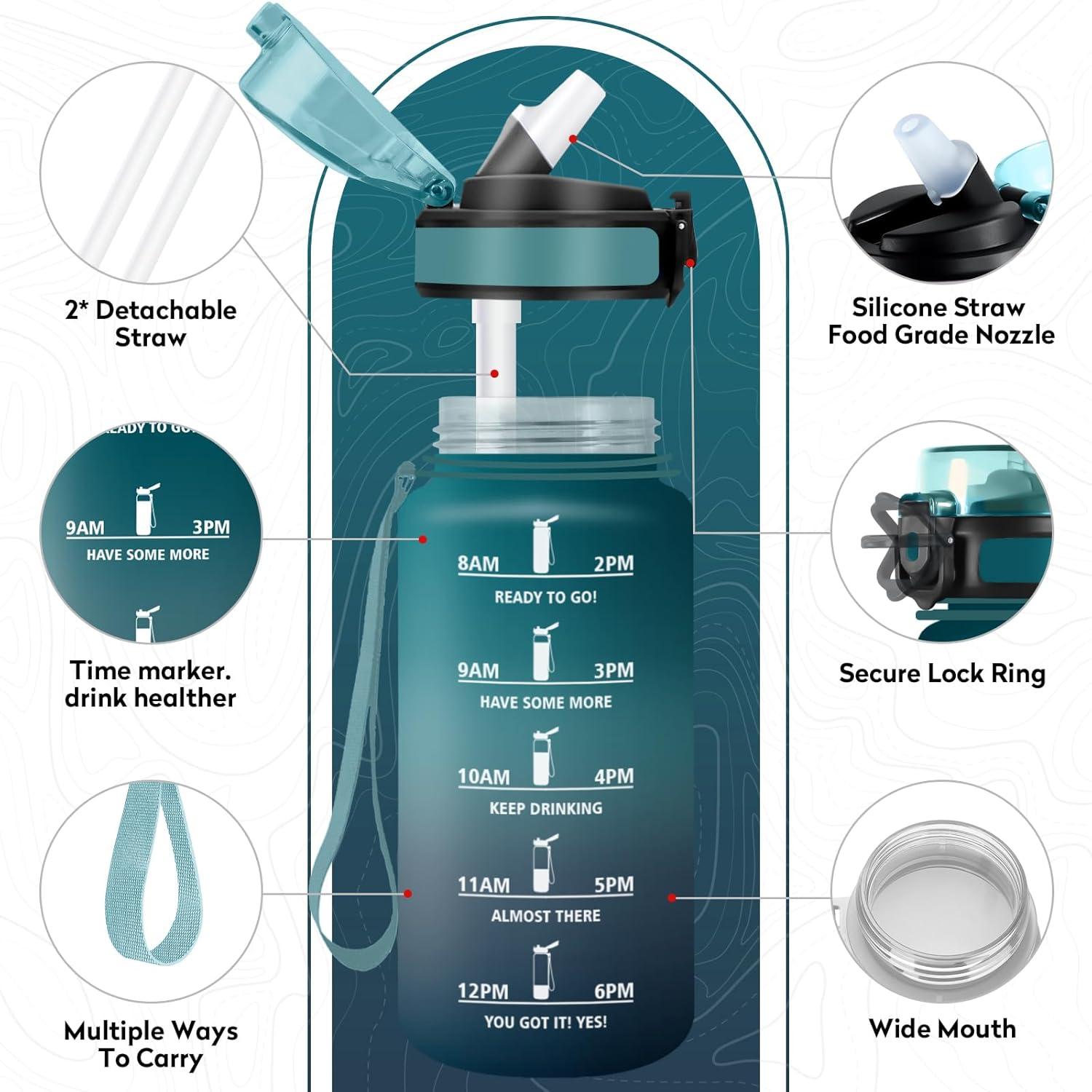 imageGourde Sport 500ml Bouteille Sport tanche Gourde avec Paille et Marqueur de Temps Bouteille Rutilisable Gourde sans BPA Bouteille deau pour Enfant Bureau Fitness Randonne Yoga Camping500ml Vert Fonc Gris
