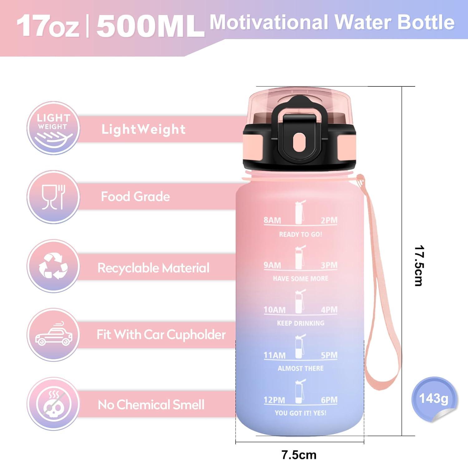 imageGourde Sport 500ml Bouteille Sport tanche Gourde avec Paille et Marqueur de Temps Bouteille Rutilisable Gourde sans BPA Bouteille deau pour Enfant Bureau Fitness Randonne Yoga Camping500ml Rose Bleu Ciel