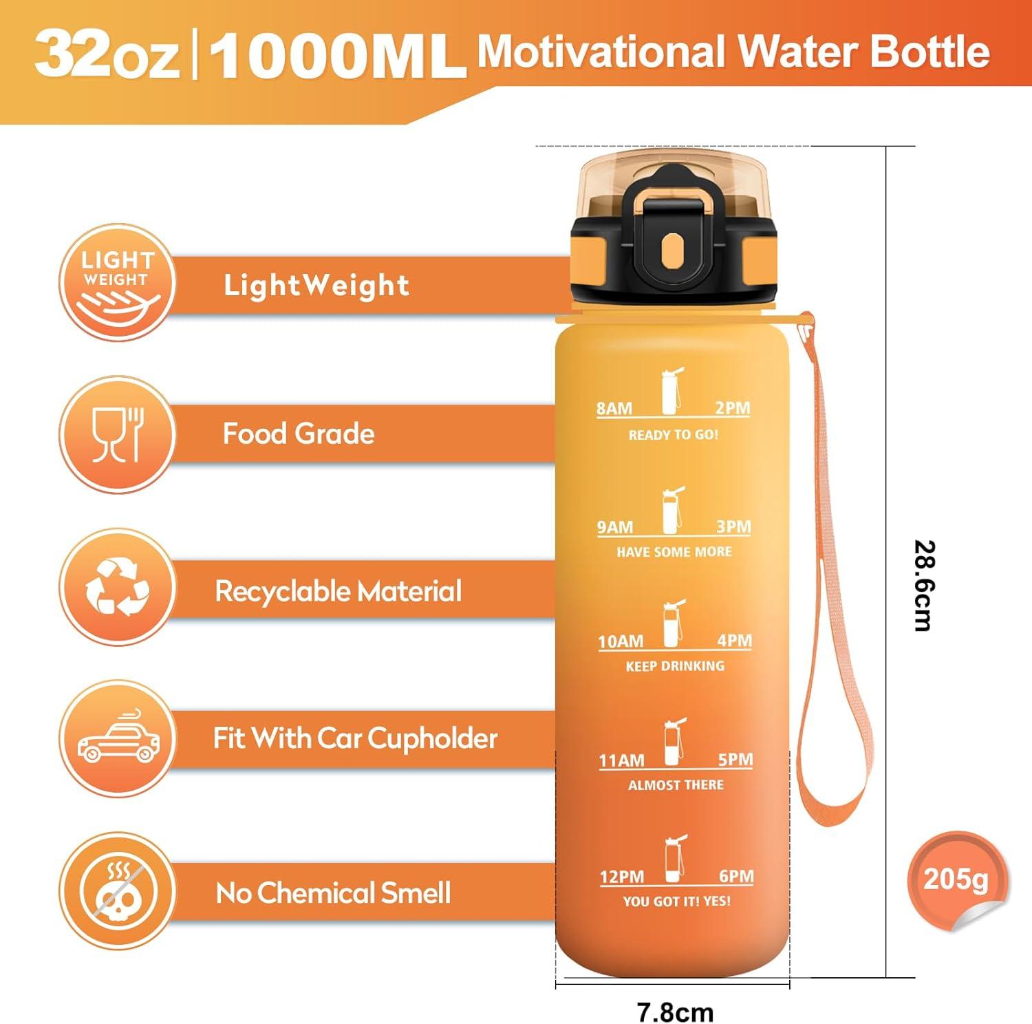 imageGourde Sport 500ml Bouteille Sport tanche Gourde avec Paille et Marqueur de Temps Bouteille Rutilisable Gourde sans BPA Bouteille deau pour Enfant Bureau Fitness Randonne Yoga Camping1000ml Jaune Ambre Orange