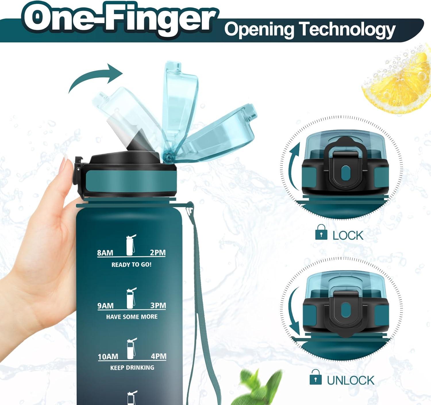 imageGourde Sport 500ml Bouteille Sport tanche Gourde avec Paille et Marqueur de Temps Bouteille Rutilisable Gourde sans BPA Bouteille deau pour Enfant Bureau Fitness Randonne Yoga Camping1000ml Vert Fonc Gris