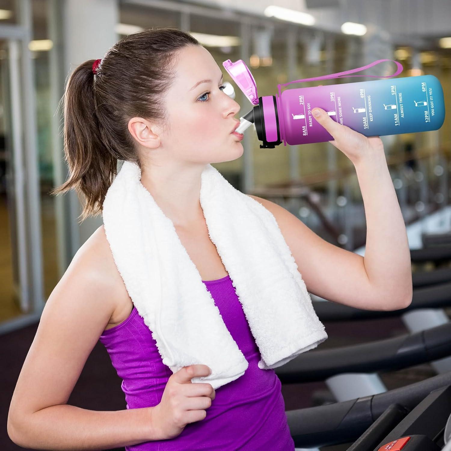 imageGourde Sport 500ml Bouteille Sport tanche Gourde avec Paille et Marqueur de Temps Bouteille Rutilisable Gourde sans BPA Bouteille deau pour Enfant Bureau Fitness Randonne Yoga Camping1000ml Rose Cyan