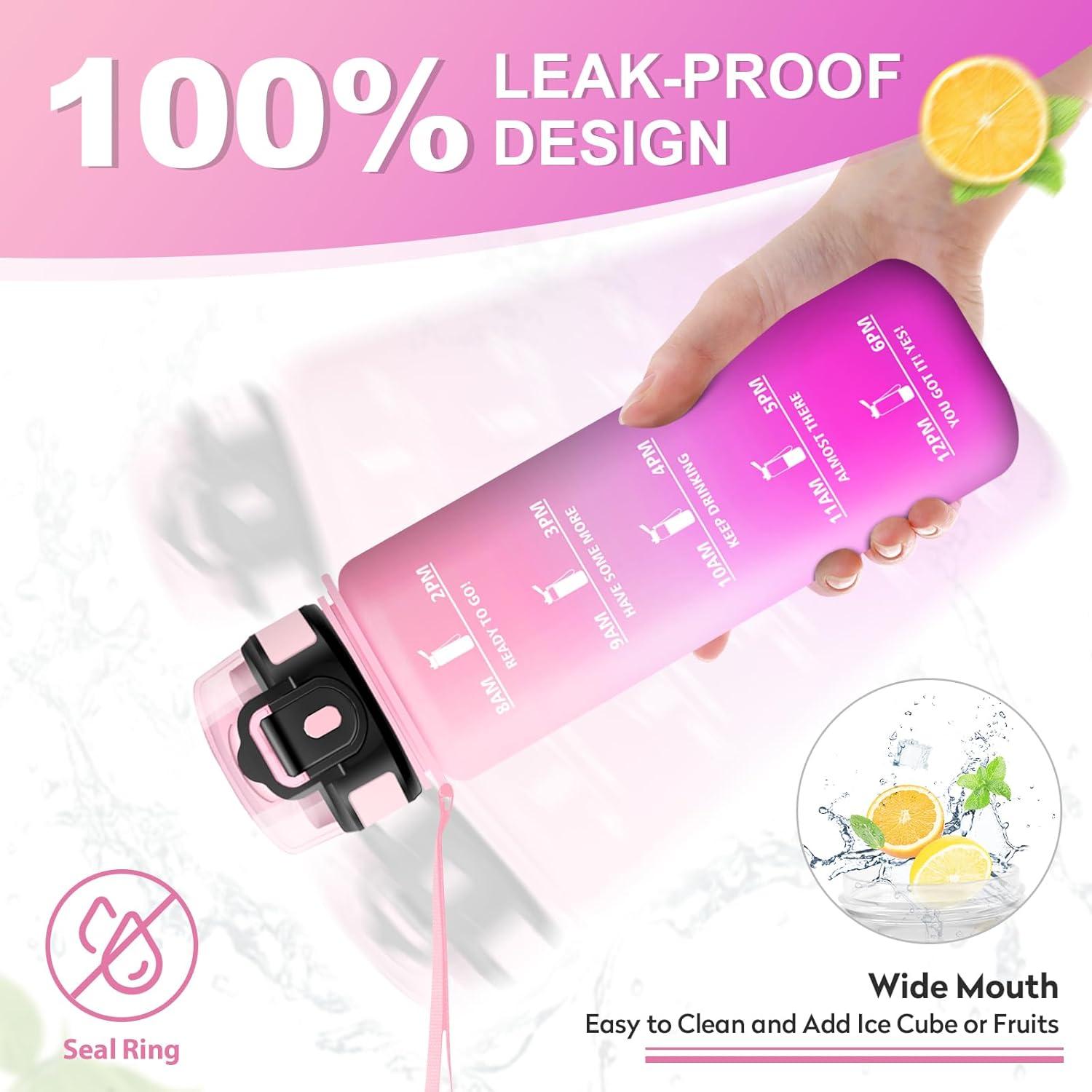 imageGourde Sport 500ml Bouteille Sport tanche Gourde avec Paille et Marqueur de Temps Bouteille Rutilisable Gourde sans BPA Bouteille deau pour Enfant Bureau Fitness Randonne Yoga Camping1000ml Rose Clair Rose