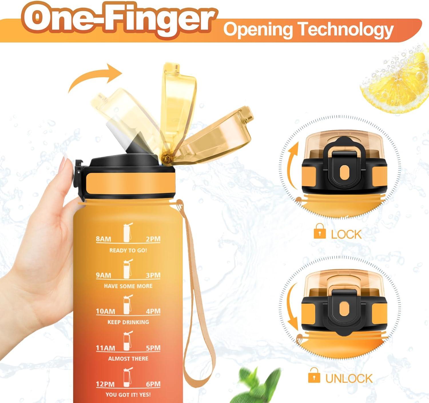 imageGourde Sport 500ml Bouteille Sport tanche Gourde avec Paille et Marqueur de Temps Bouteille Rutilisable Gourde sans BPA Bouteille deau pour Enfant Bureau Fitness Randonne Yoga Camping500ml Jaune Ambre Orange