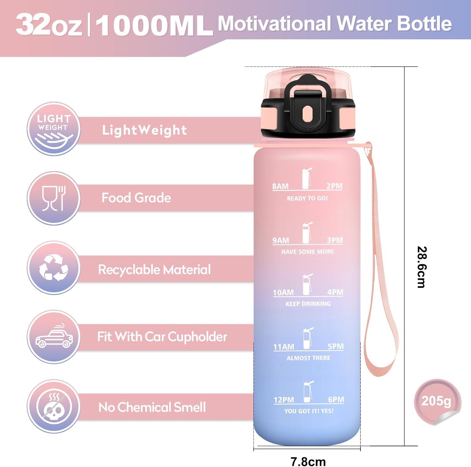 imageGourde Sport 500ml Bouteille Sport tanche Gourde avec Paille et Marqueur de Temps Bouteille Rutilisable Gourde sans BPA Bouteille deau pour Enfant Bureau Fitness Randonne Yoga Camping1000ml Rose Bleu Ciel