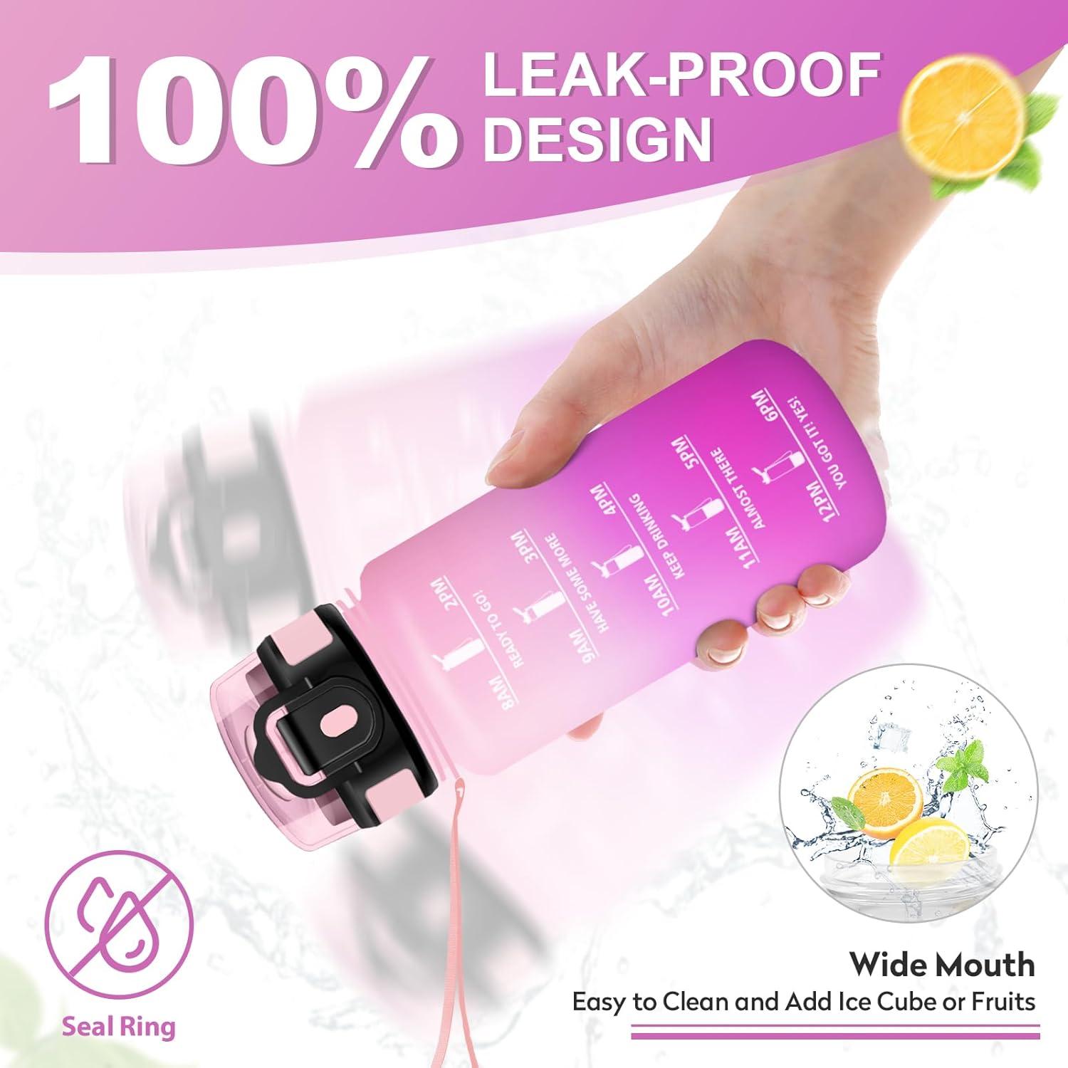 imageGourde Sport 500ml Bouteille Sport tanche Gourde avec Paille et Marqueur de Temps Bouteille Rutilisable Gourde sans BPA Bouteille deau pour Enfant Bureau Fitness Randonne Yoga Camping500ml Rose Clair Rose