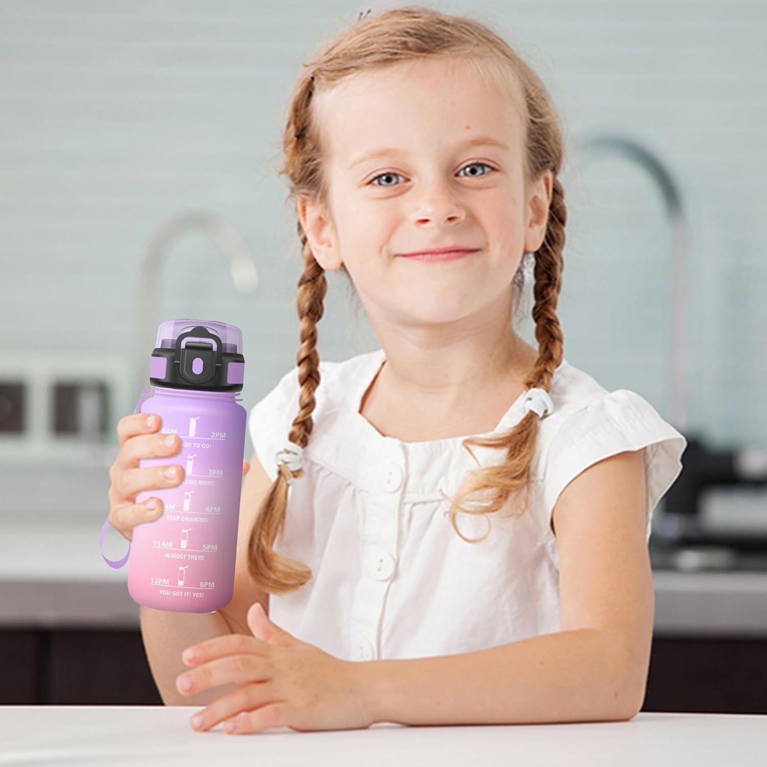 imageGourde Sport 500ml Bouteille Sport tanche Gourde avec Paille et Marqueur de Temps Bouteille Rutilisable Gourde sans BPA Bouteille deau pour Enfant Bureau Fitness Randonne Yoga Camping500ml Violet Clair Rose Clair