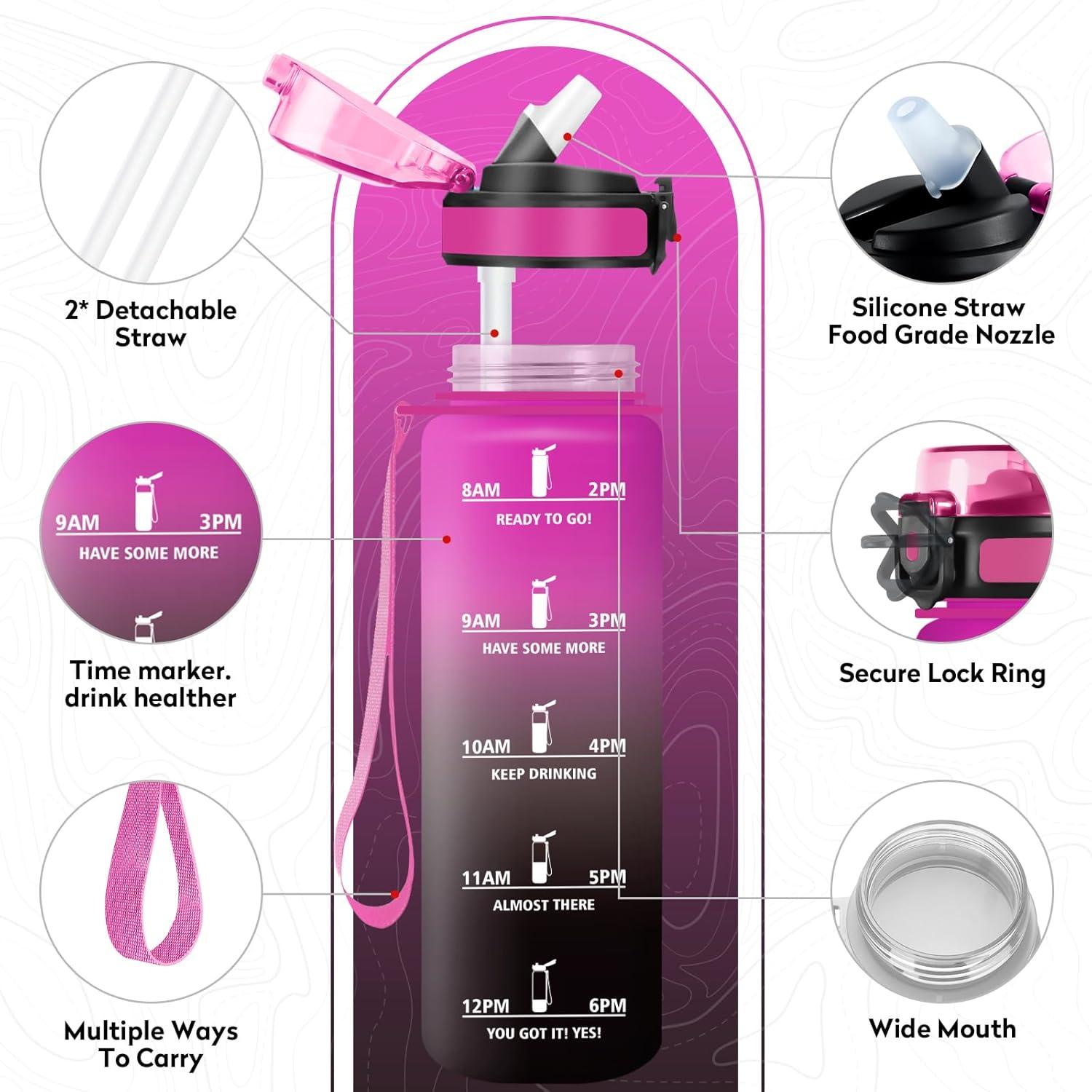 imageGourde Sport 500ml Bouteille Sport tanche Gourde avec Paille et Marqueur de Temps Bouteille Rutilisable Gourde sans BPA Bouteille deau pour Enfant Bureau Fitness Randonne Yoga Camping1000ml Rouge Pourpre Noir