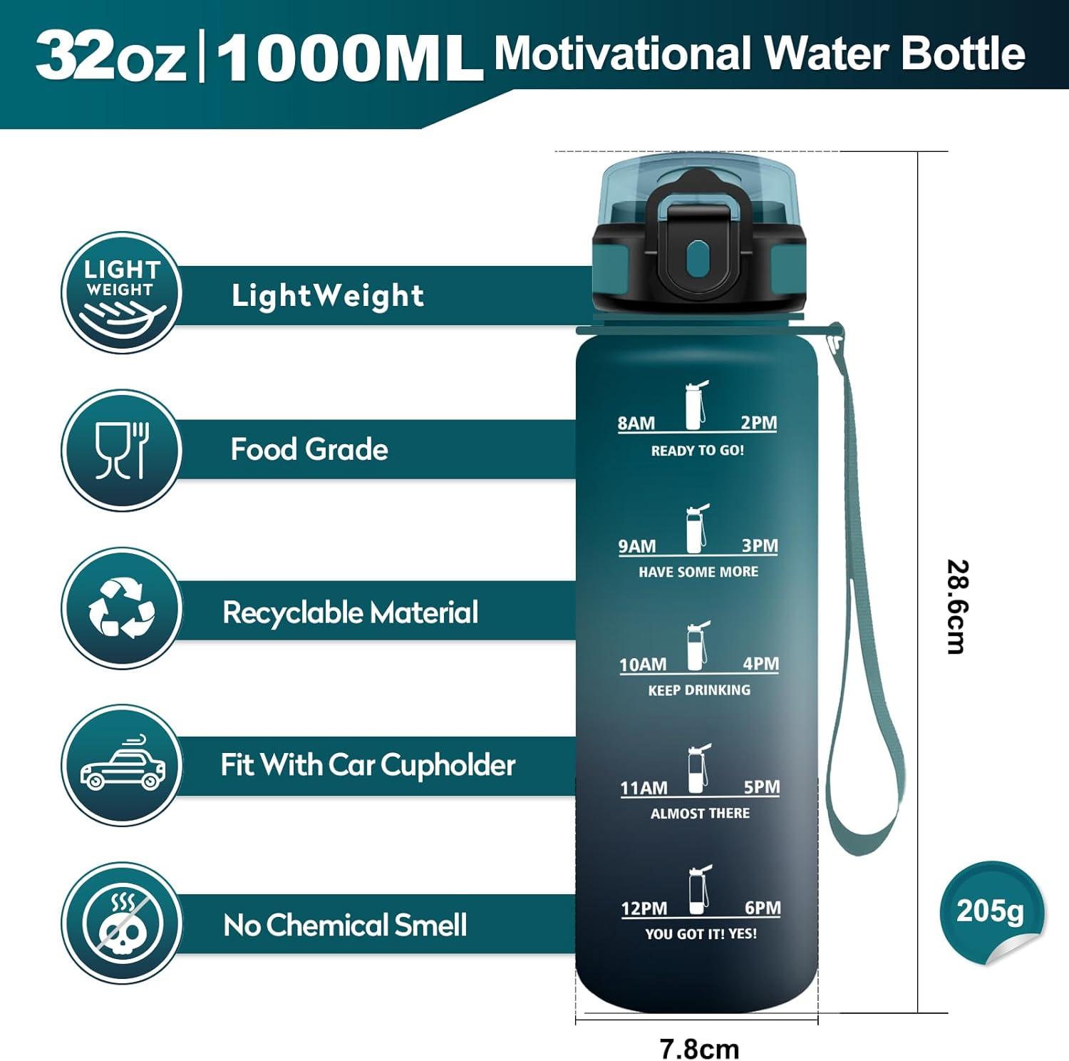 imageGourde Sport 500ml Bouteille Sport tanche Gourde avec Paille et Marqueur de Temps Bouteille Rutilisable Gourde sans BPA Bouteille deau pour Enfant Bureau Fitness Randonne Yoga Camping1000ml Vert Fonc Gris