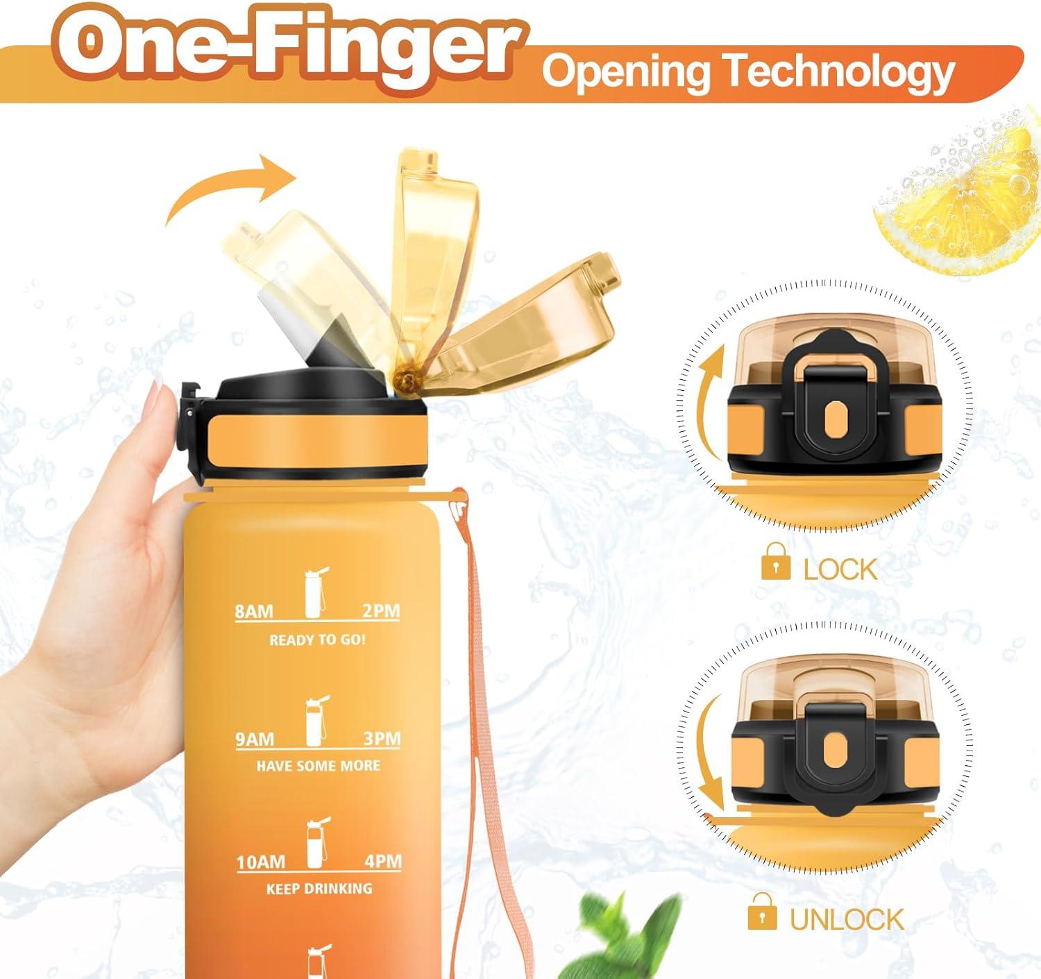 imageGourde Sport 500ml Bouteille Sport tanche Gourde avec Paille et Marqueur de Temps Bouteille Rutilisable Gourde sans BPA Bouteille deau pour Enfant Bureau Fitness Randonne Yoga Camping1000ml Jaune Ambre Orange