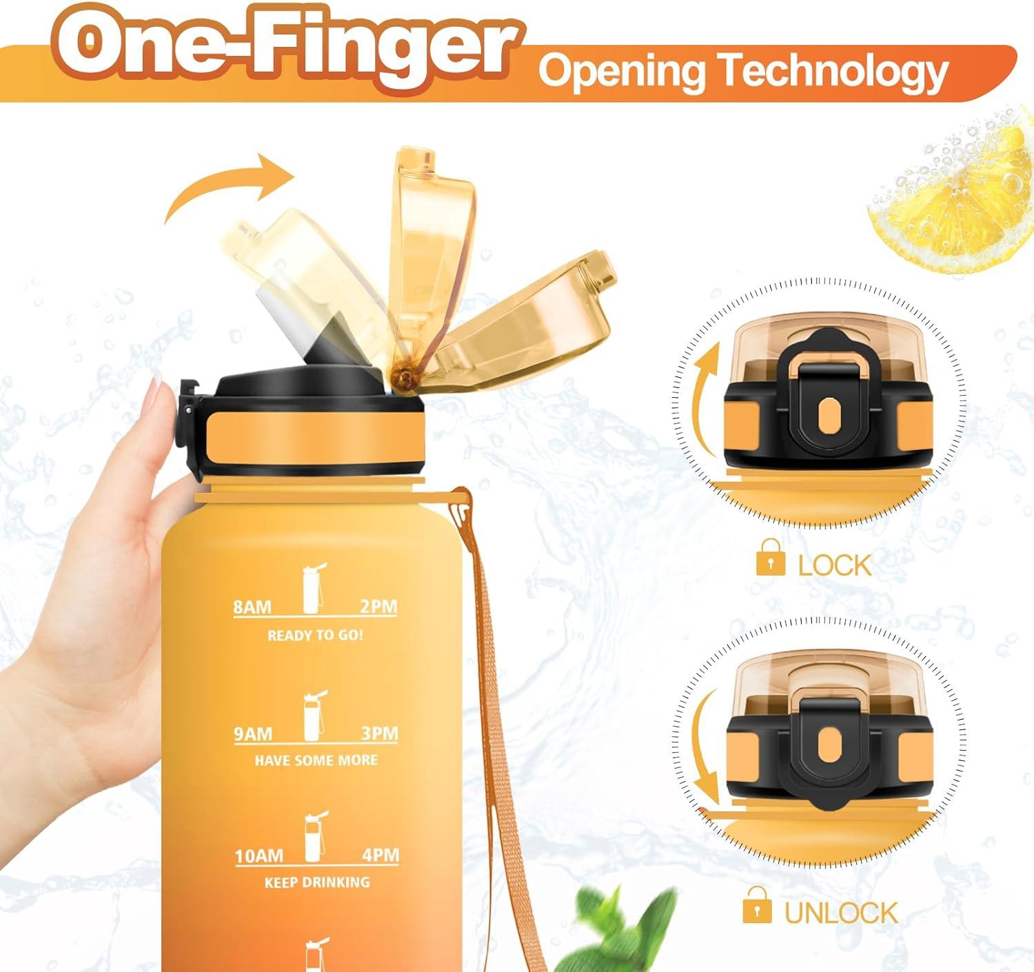 imageGourde Sport 500ml Bouteille Sport tanche Gourde avec Paille et Marqueur de Temps Bouteille Rutilisable Gourde sans BPA Bouteille deau pour Enfant Bureau Fitness Randonne Yoga Camping1500ml Jaune Ambre Orange