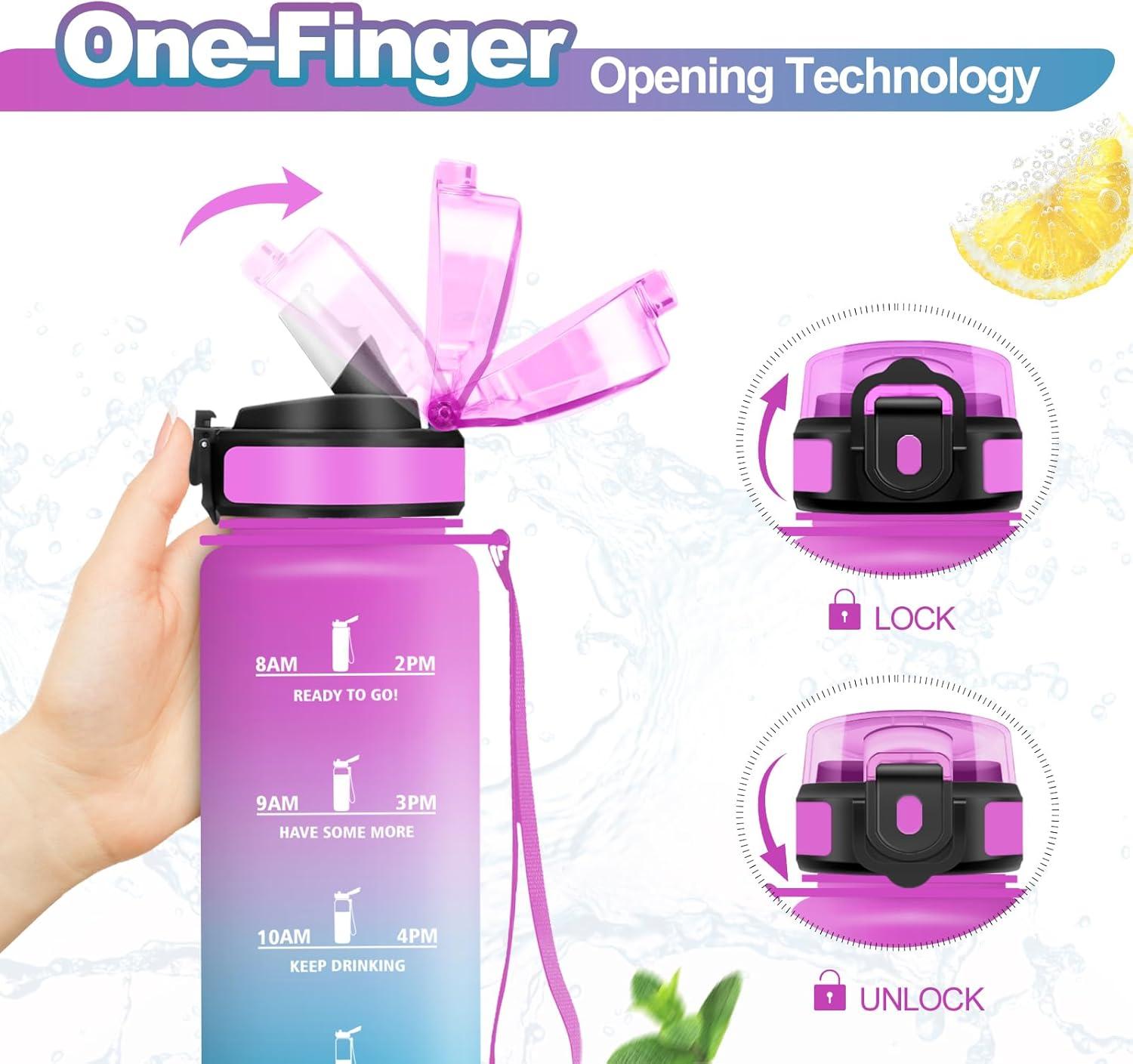 imageGourde Sport 500ml Bouteille Sport tanche Gourde avec Paille et Marqueur de Temps Bouteille Rutilisable Gourde sans BPA Bouteille deau pour Enfant Bureau Fitness Randonne Yoga Camping1000ml Rose Cyan