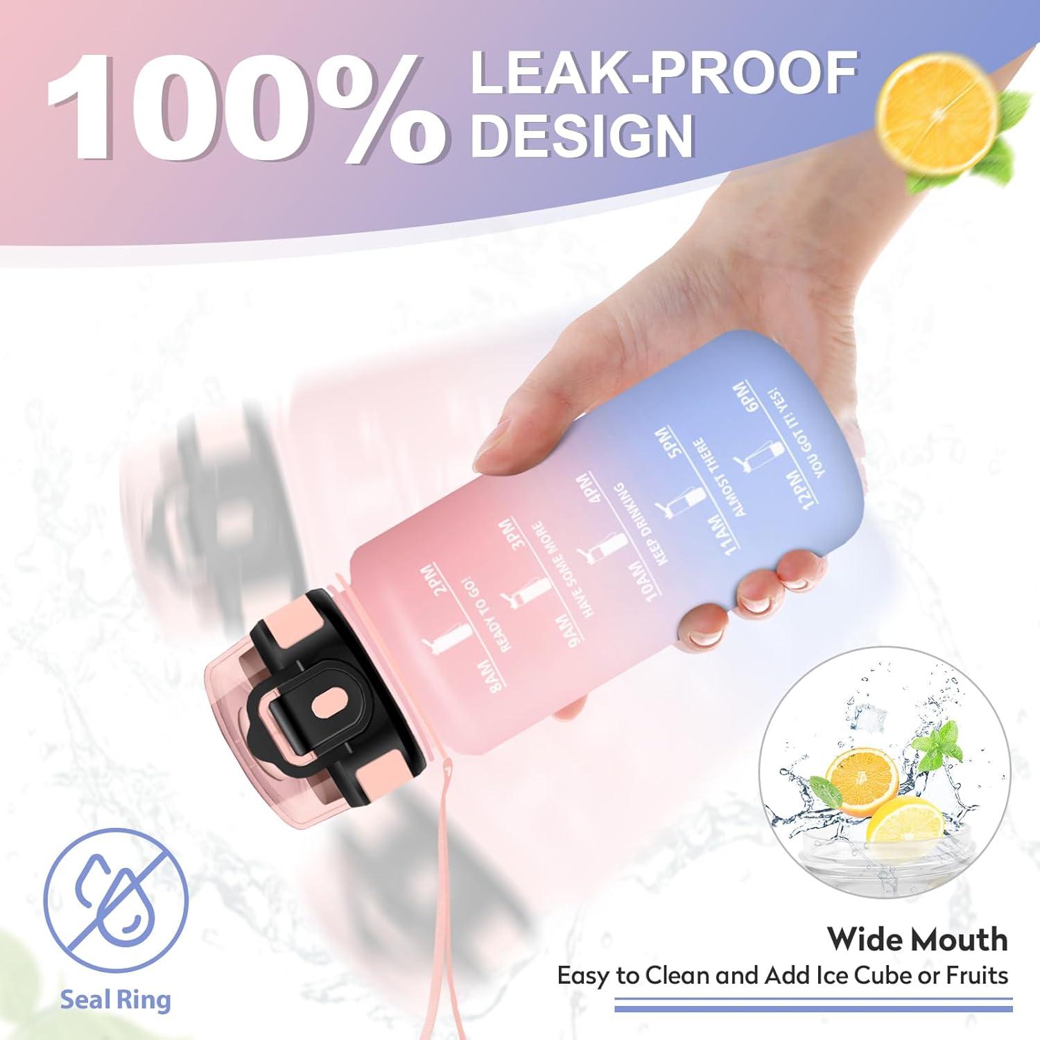 imageGourde Sport 500ml Bouteille Sport tanche Gourde avec Paille et Marqueur de Temps Bouteille Rutilisable Gourde sans BPA Bouteille deau pour Enfant Bureau Fitness Randonne Yoga Camping500ml Rose Bleu Ciel