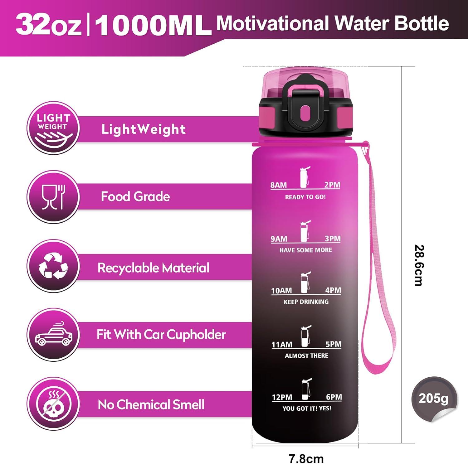 imageGourde Sport 500ml Bouteille Sport tanche Gourde avec Paille et Marqueur de Temps Bouteille Rutilisable Gourde sans BPA Bouteille deau pour Enfant Bureau Fitness Randonne Yoga Camping1000ml Rouge Pourpre Noir
