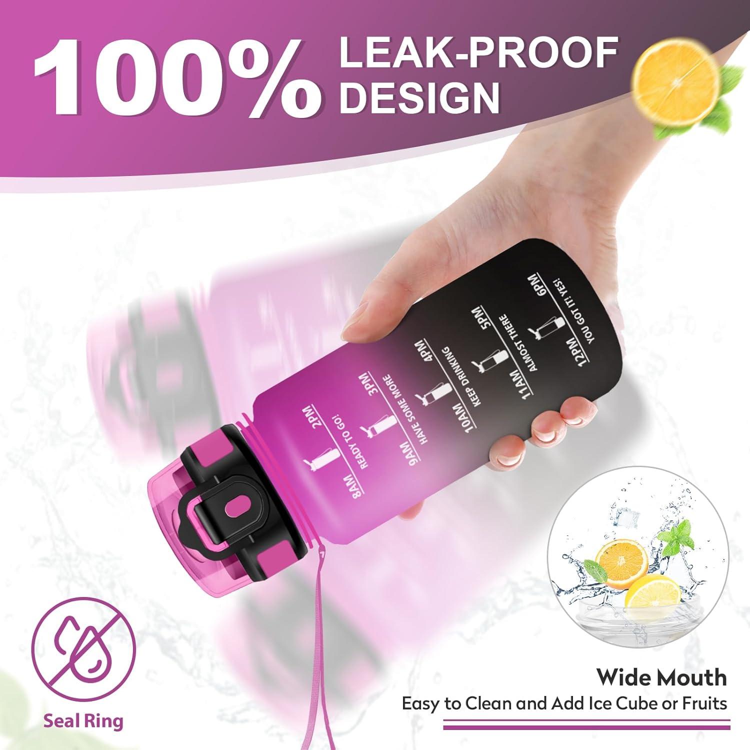 imageGourde Sport 500ml Bouteille Sport tanche Gourde avec Paille et Marqueur de Temps Bouteille Rutilisable Gourde sans BPA Bouteille deau pour Enfant Bureau Fitness Randonne Yoga Camping500ml Rouge Pourpre Noir