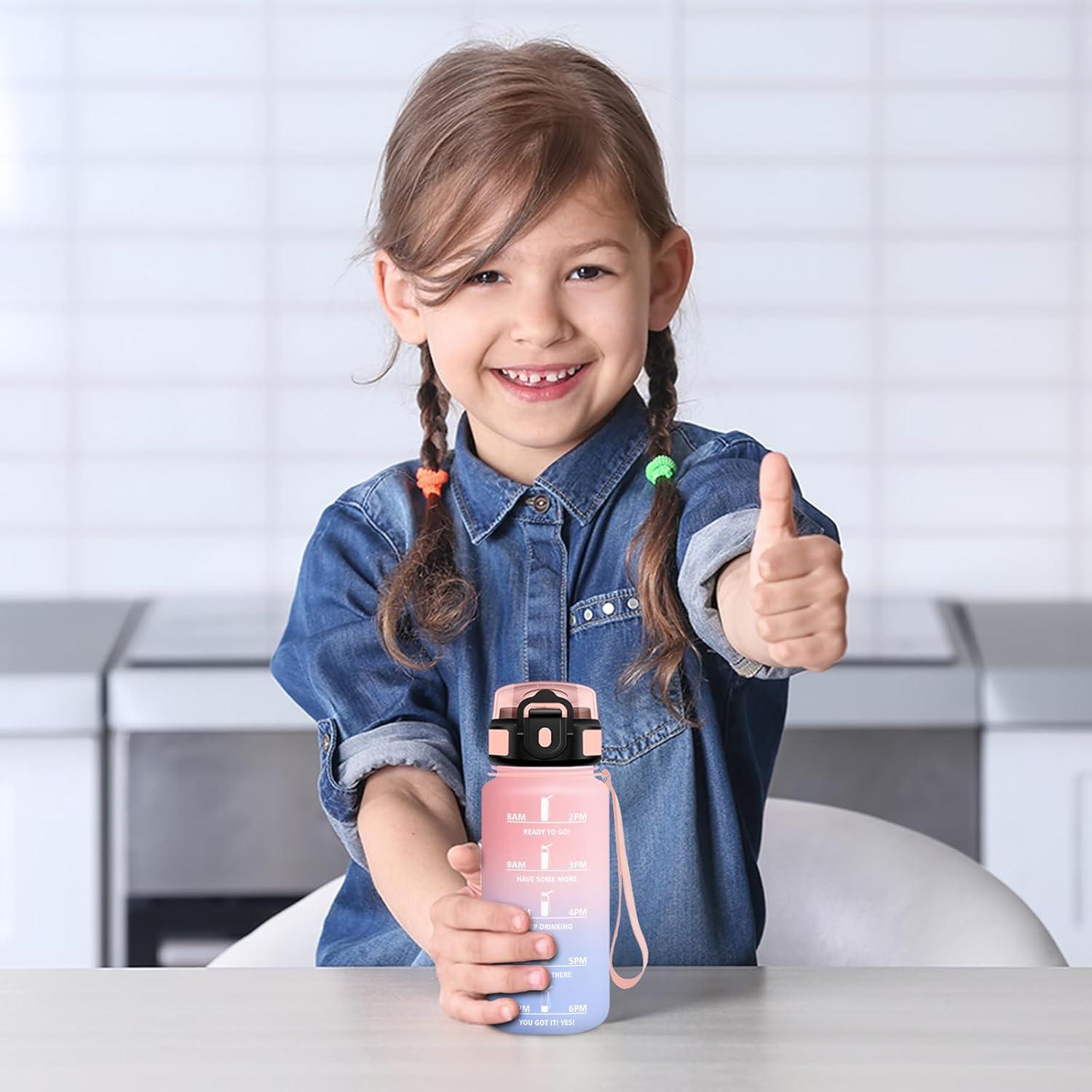 imageGourde Sport 500ml Bouteille Sport tanche Gourde avec Paille et Marqueur de Temps Bouteille Rutilisable Gourde sans BPA Bouteille deau pour Enfant Bureau Fitness Randonne Yoga Camping500ml Rose Bleu Ciel