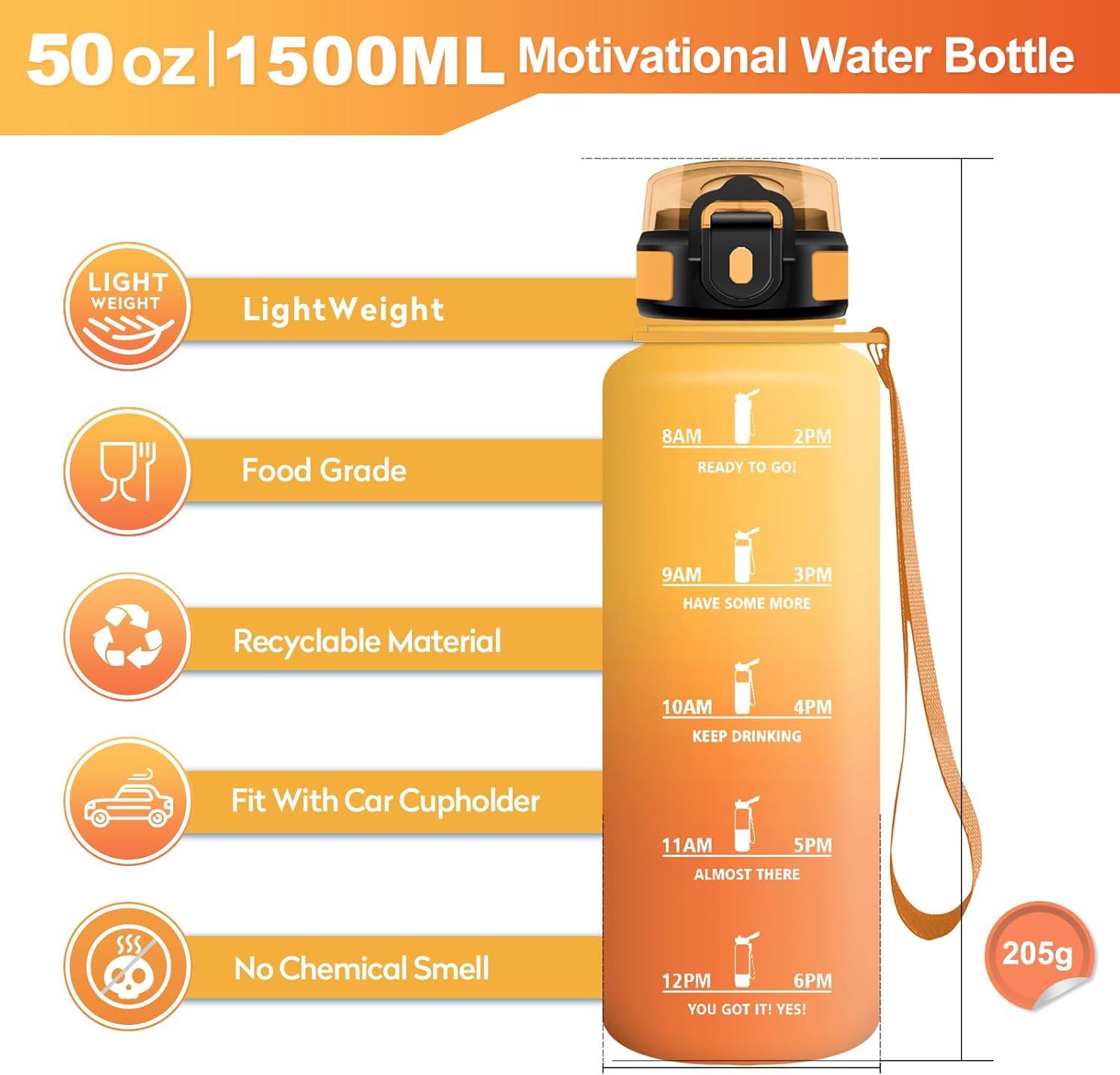 imageGourde Sport 500ml Bouteille Sport tanche Gourde avec Paille et Marqueur de Temps Bouteille Rutilisable Gourde sans BPA Bouteille deau pour Enfant Bureau Fitness Randonne Yoga Camping1500ml Jaune Ambre Orange