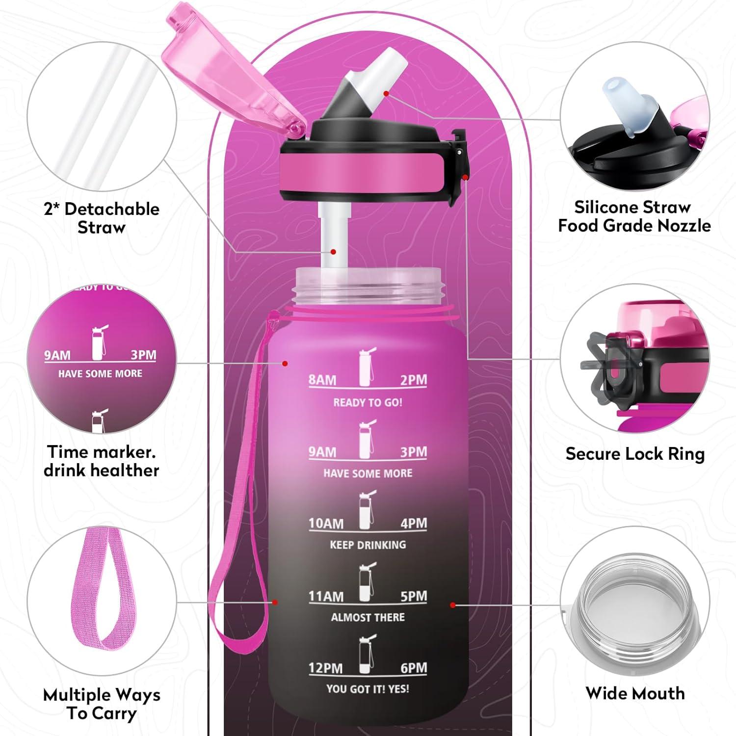 imageGourde Sport 500ml Bouteille Sport tanche Gourde avec Paille et Marqueur de Temps Bouteille Rutilisable Gourde sans BPA Bouteille deau pour Enfant Bureau Fitness Randonne Yoga Camping500ml Rouge Pourpre Noir