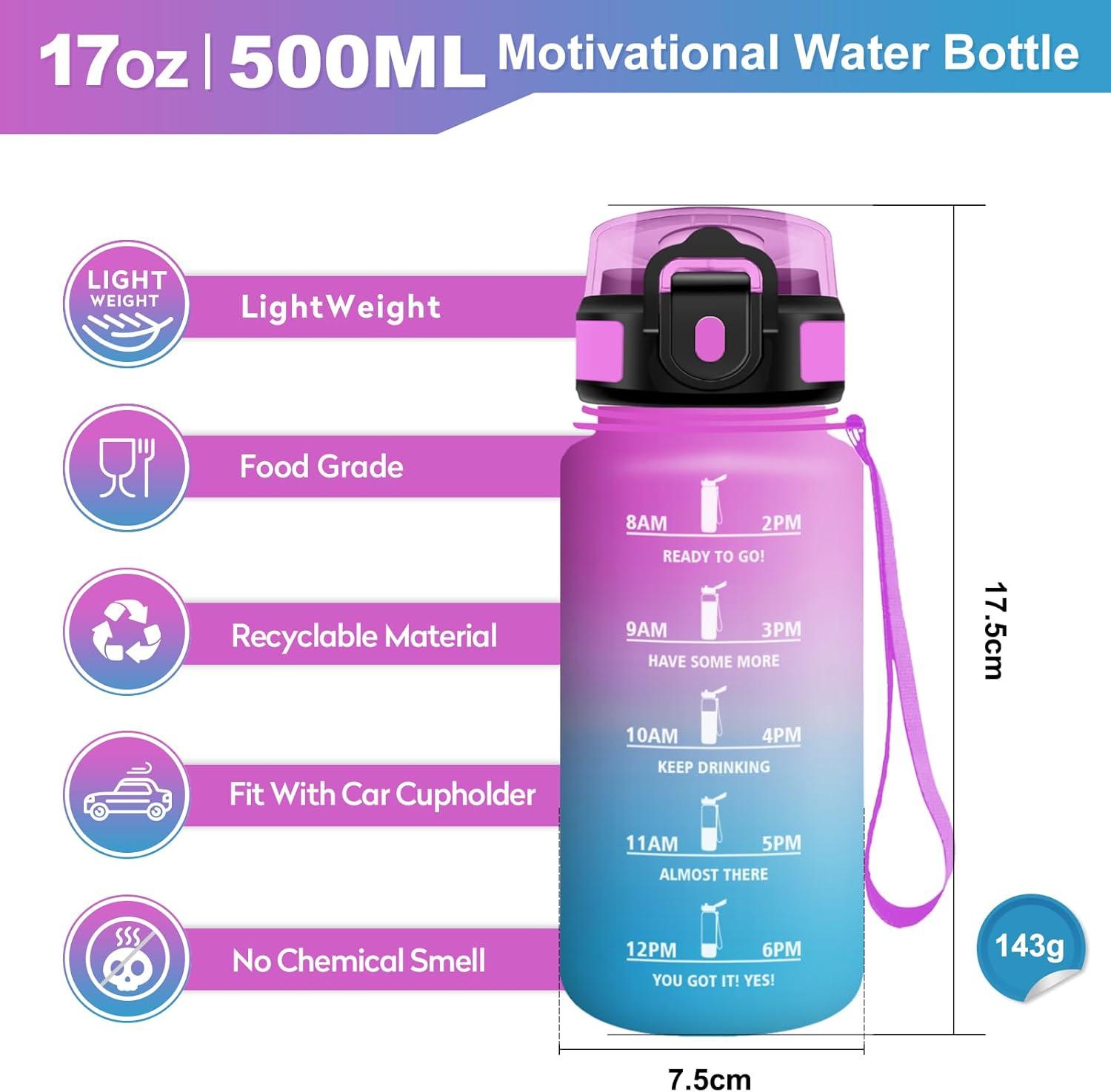 imageGourde Sport 500ml Bouteille Sport tanche Gourde avec Paille et Marqueur de Temps Bouteille Rutilisable Gourde sans BPA Bouteille deau pour Enfant Bureau Fitness Randonne Yoga Camping500ml Rose Cyan
