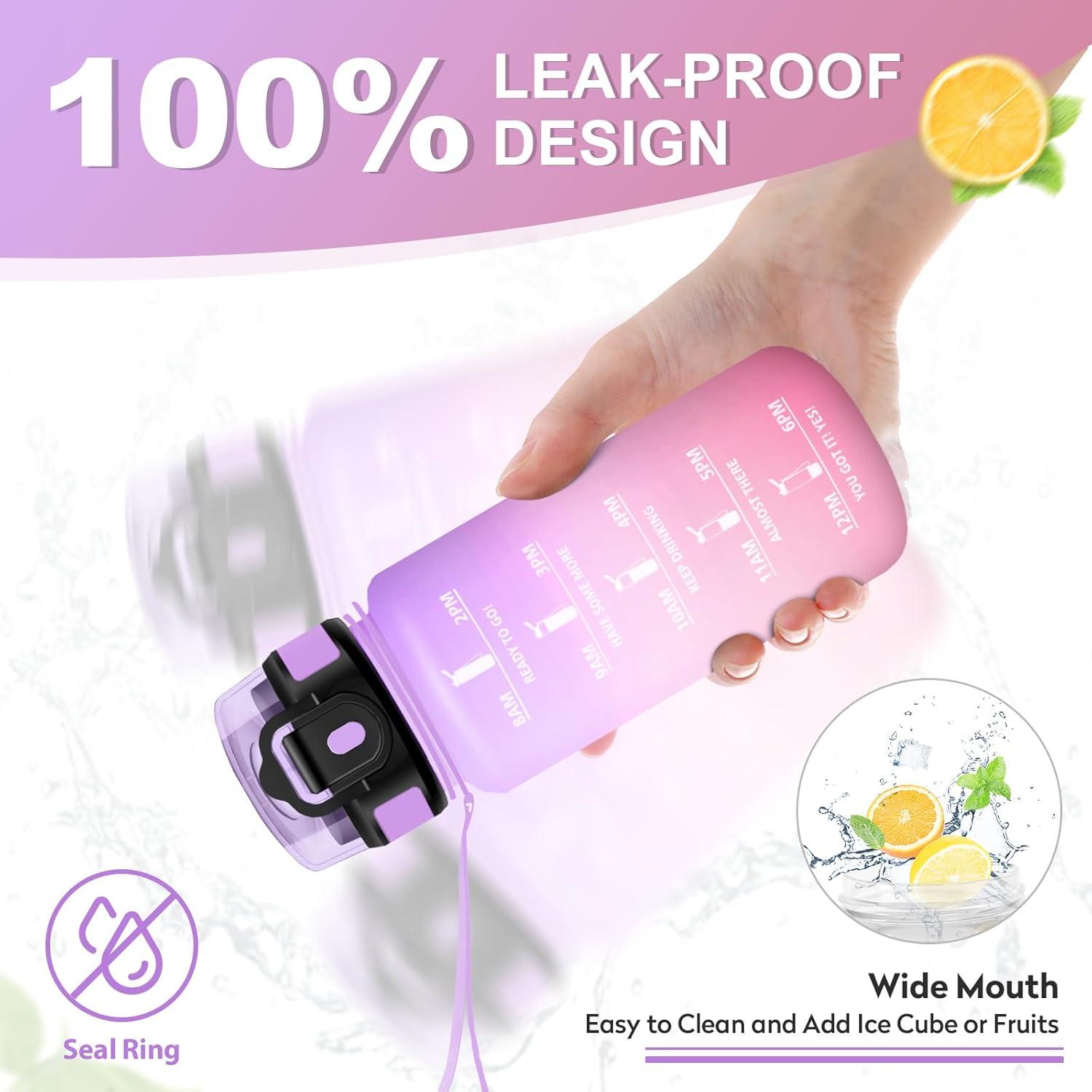 imageGourde Sport 500ml Bouteille Sport tanche Gourde avec Paille et Marqueur de Temps Bouteille Rutilisable Gourde sans BPA Bouteille deau pour Enfant Bureau Fitness Randonne Yoga Camping500ml Violet Clair Rose Clair