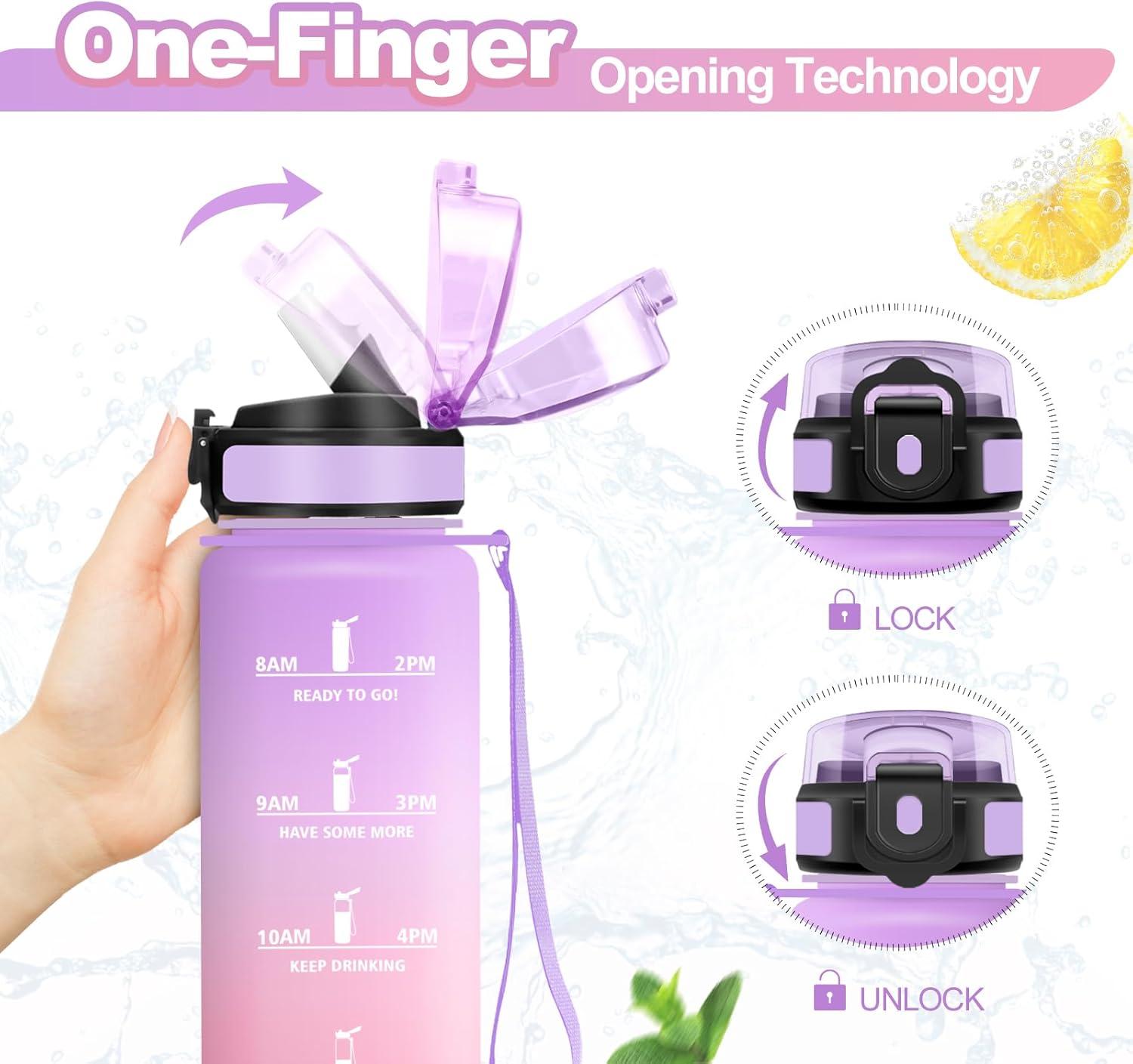 imageGourde Sport 500ml Bouteille Sport tanche Gourde avec Paille et Marqueur de Temps Bouteille Rutilisable Gourde sans BPA Bouteille deau pour Enfant Bureau Fitness Randonne Yoga Camping1000ml Violet Clair Rose Clair