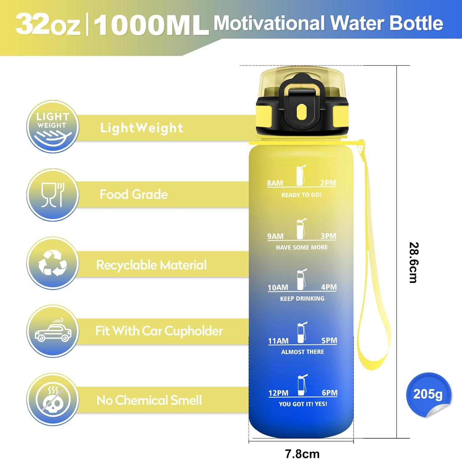 imageGourde Sport 500ml Bouteille Sport tanche Gourde avec Paille et Marqueur de Temps Bouteille Rutilisable Gourde sans BPA Bouteille deau pour Enfant Bureau Fitness Randonne Yoga Camping1000ml Jaune Bleu Roi
